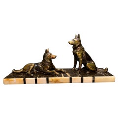 French Art Deco Spelter Alsatian Dogs on a Marble Base