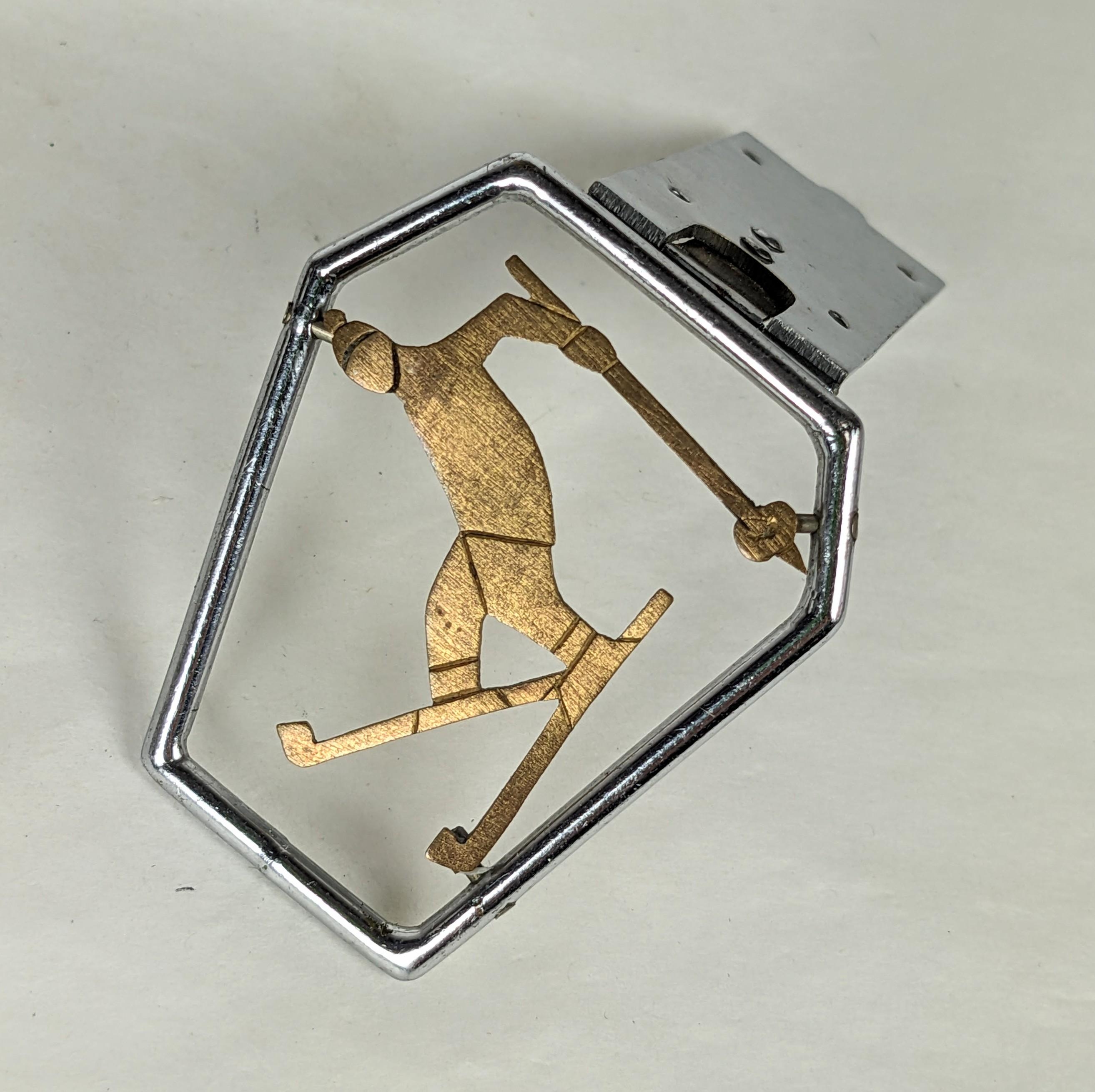 French Art Deco Sport Clip, Skier In Excellent Condition For Sale In New York, NY