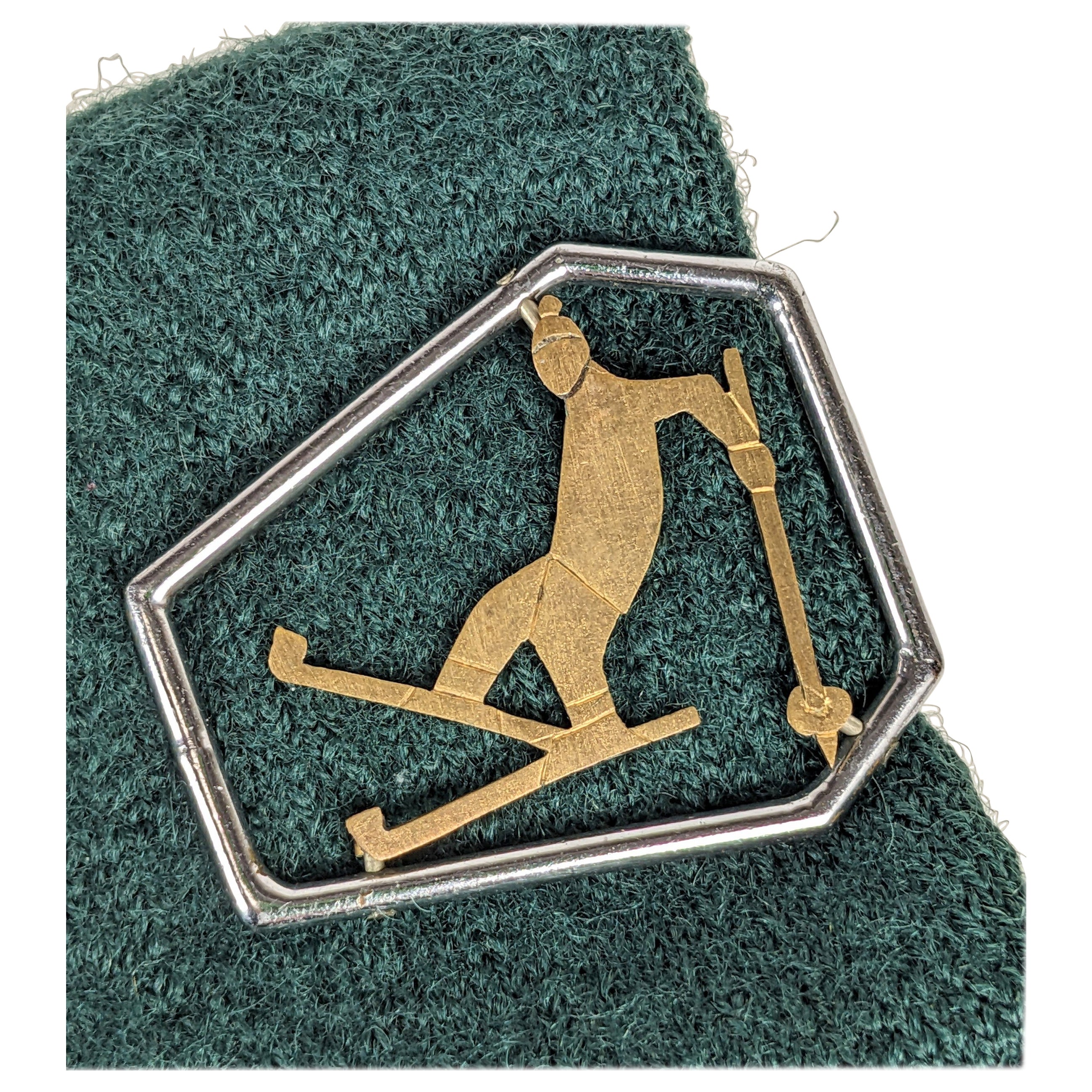 Clip sportiva francese Art Deco, sciatore