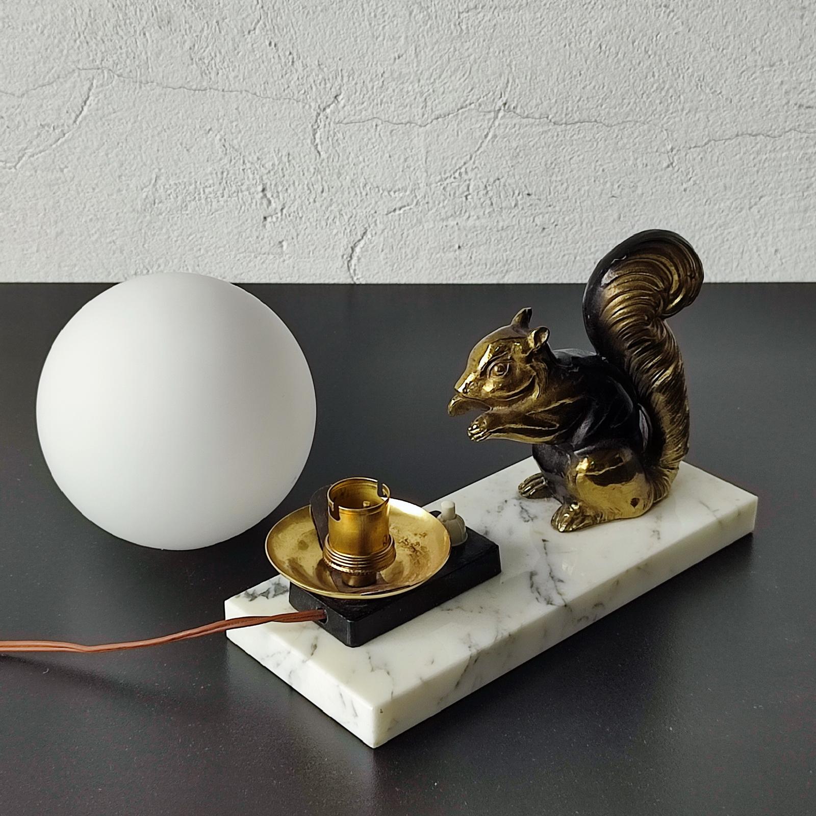 Mid-20th Century French Art Deco Squirrel Table Lamp Night-Light, 1930s For Sale