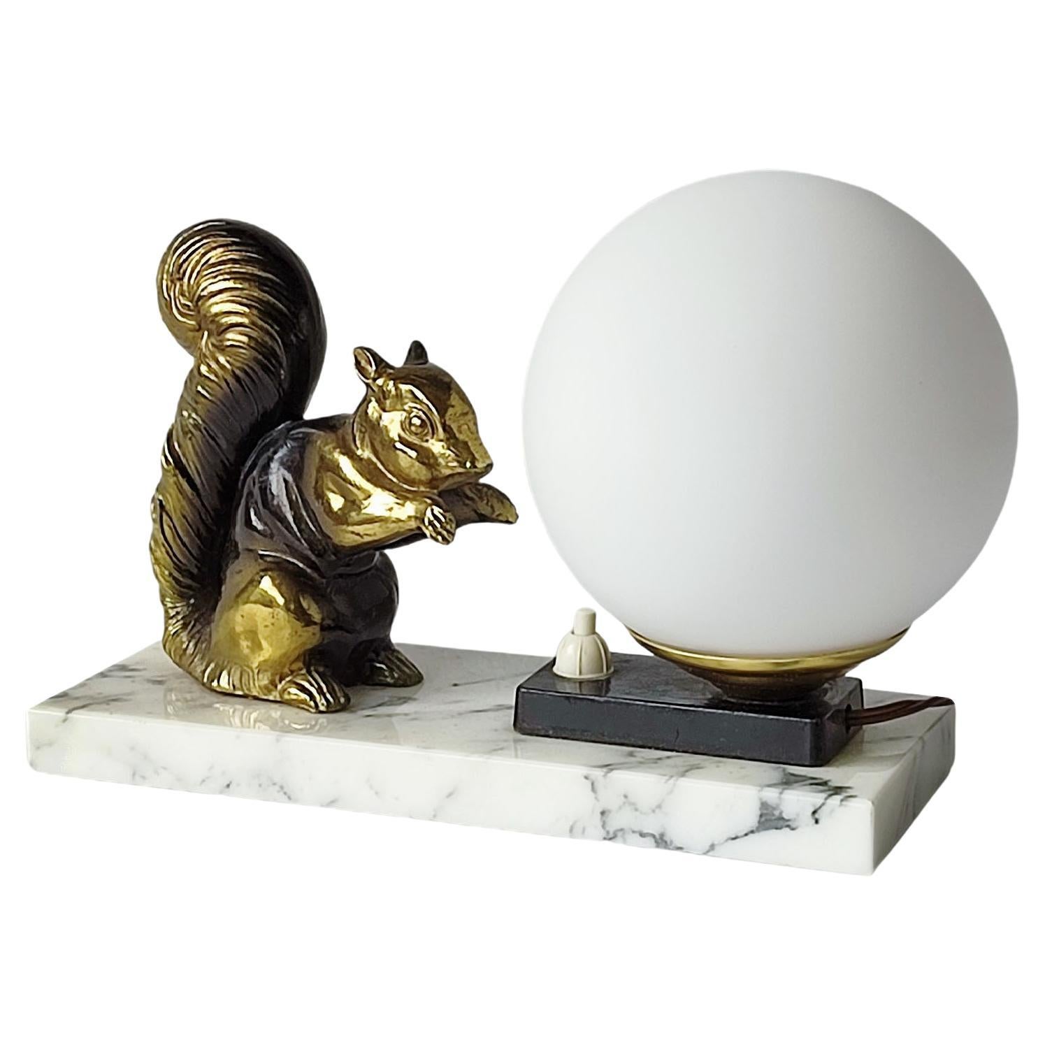 French Art Deco Squirrel Table Lamp Night-Light, 1930s For Sale
