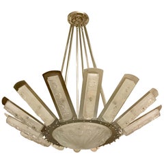 French Art Deco Starburst Chandelier by Degué