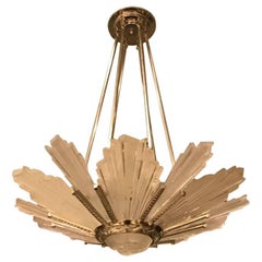 French Art Deco Starburst Chandelier by G Leleu