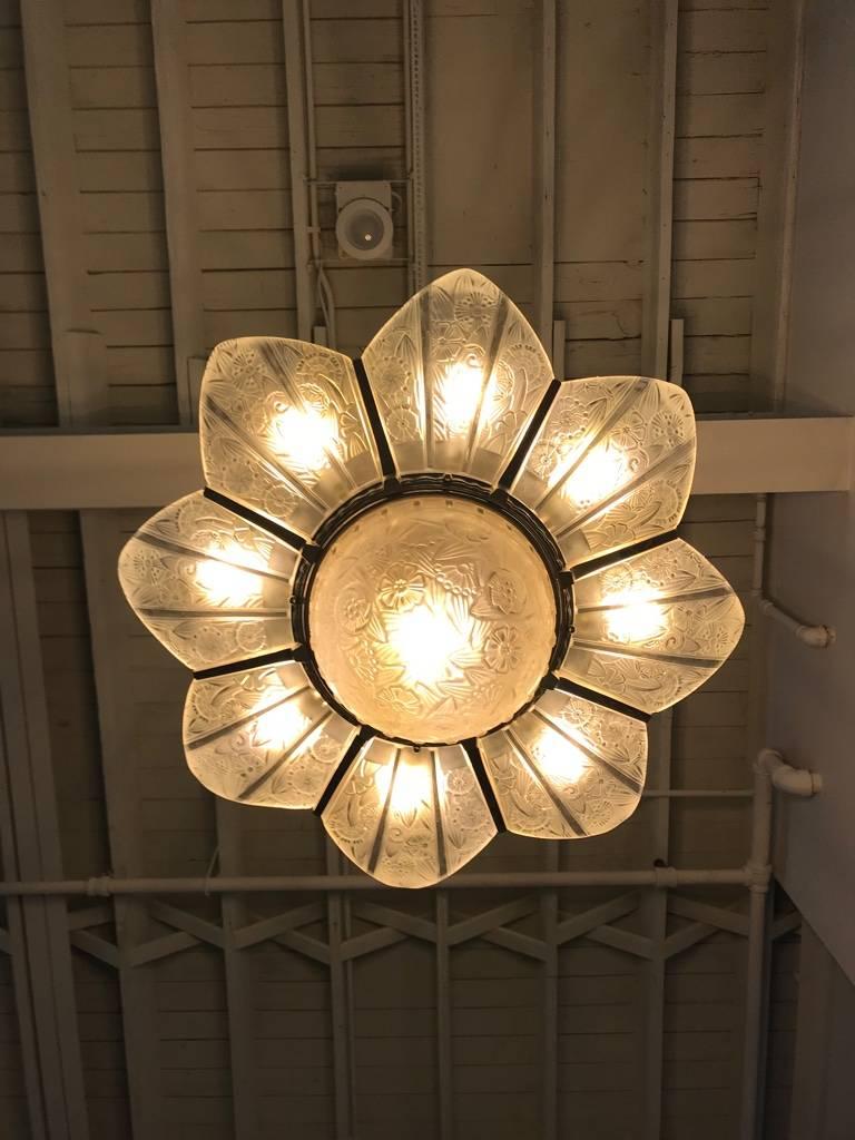 French Art Deco Starburst Chandelier Signed by Hettier Vincent For Sale 8