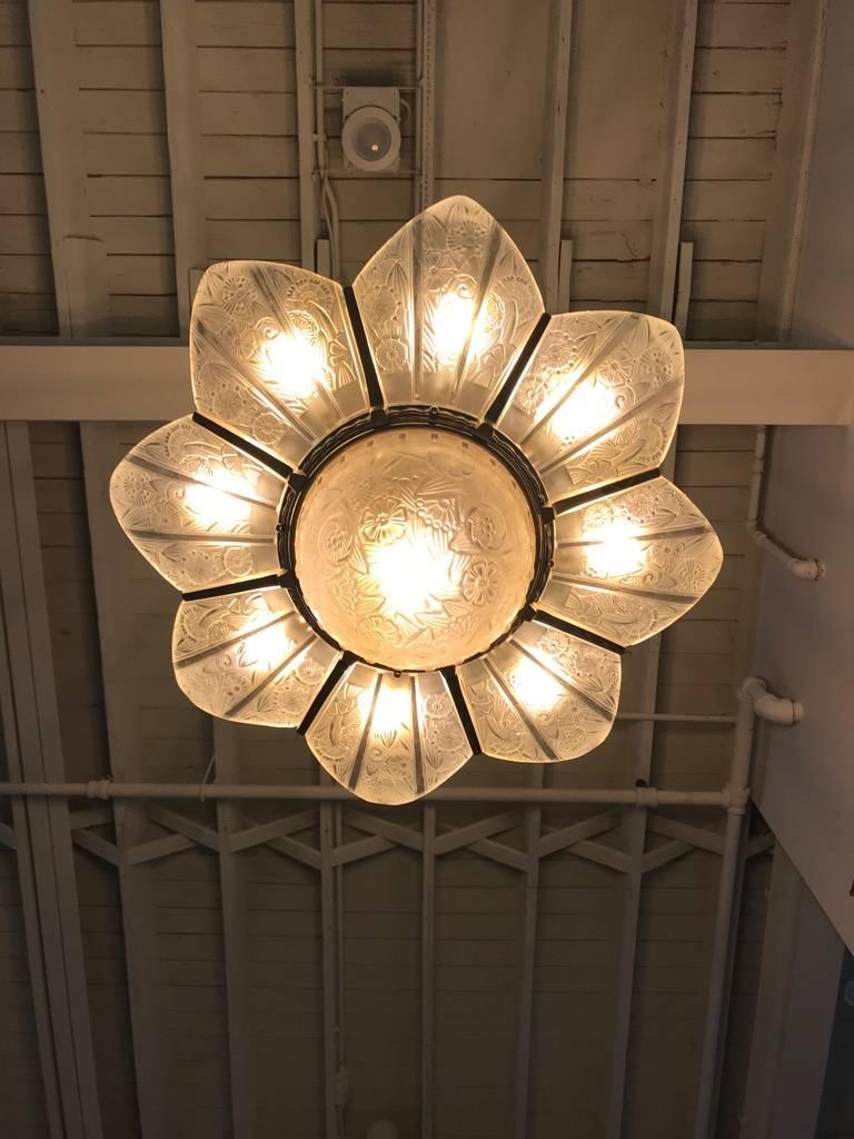 French Art Deco Starburst Chandelier Signed by Hettier Vincent For Sale 13