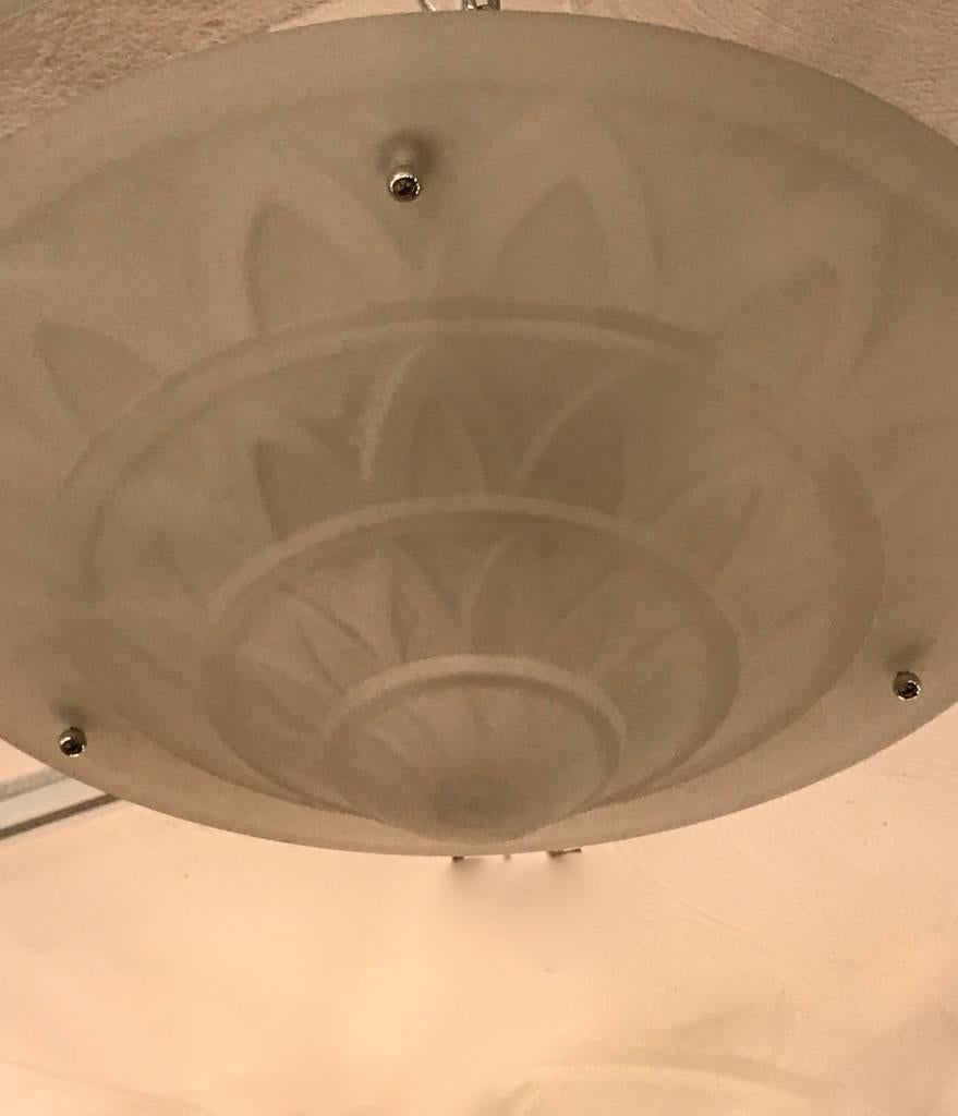 French Art Deco Starburst Geometric Flush Mount Chandelier In Good Condition For Sale In North Bergen, NJ