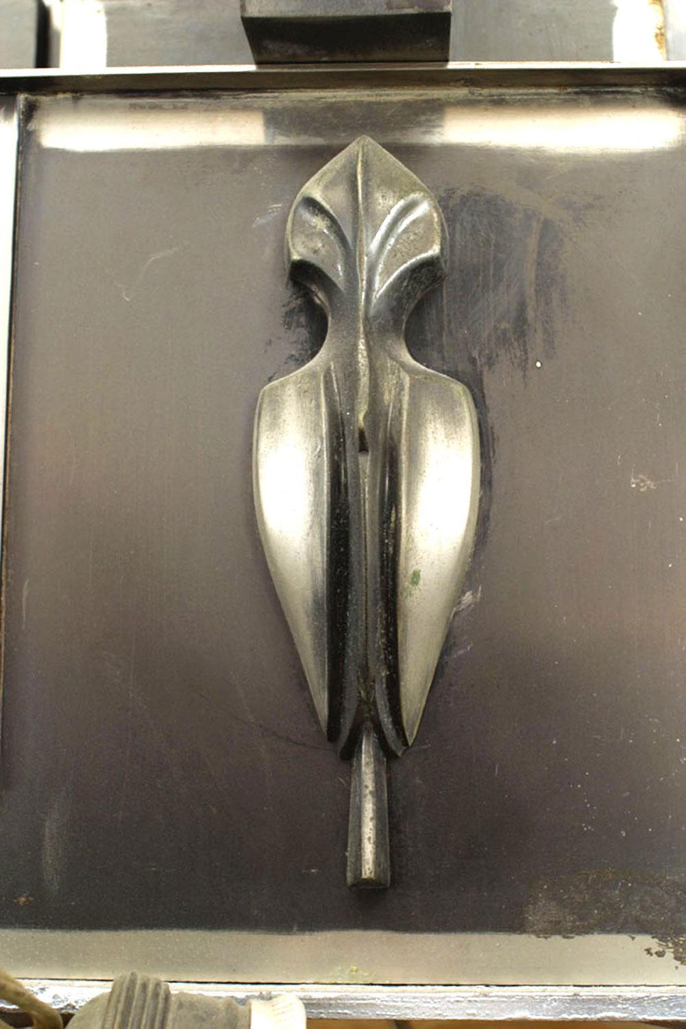 French Art Deco Steel and Marble Chandelier In Good Condition For Sale In Queens, NY
