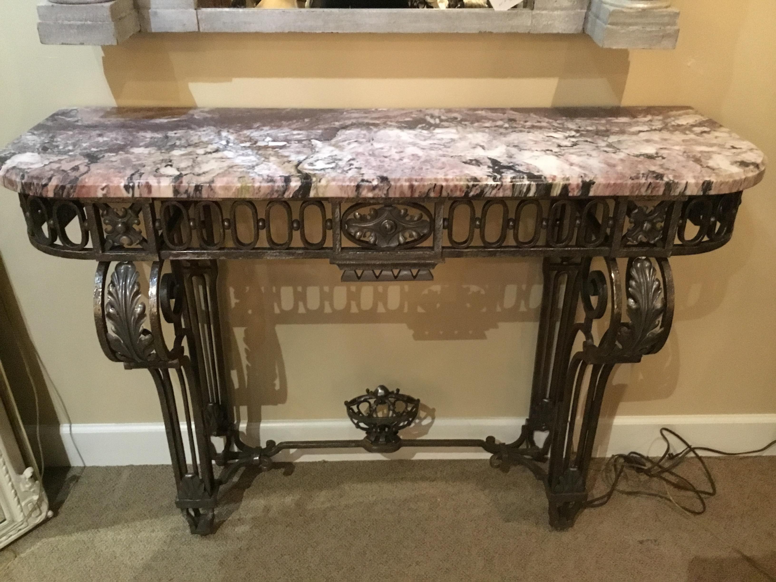 French Art Deco Steel and Marble-Top Console Table In Good Condition In Houston, TX