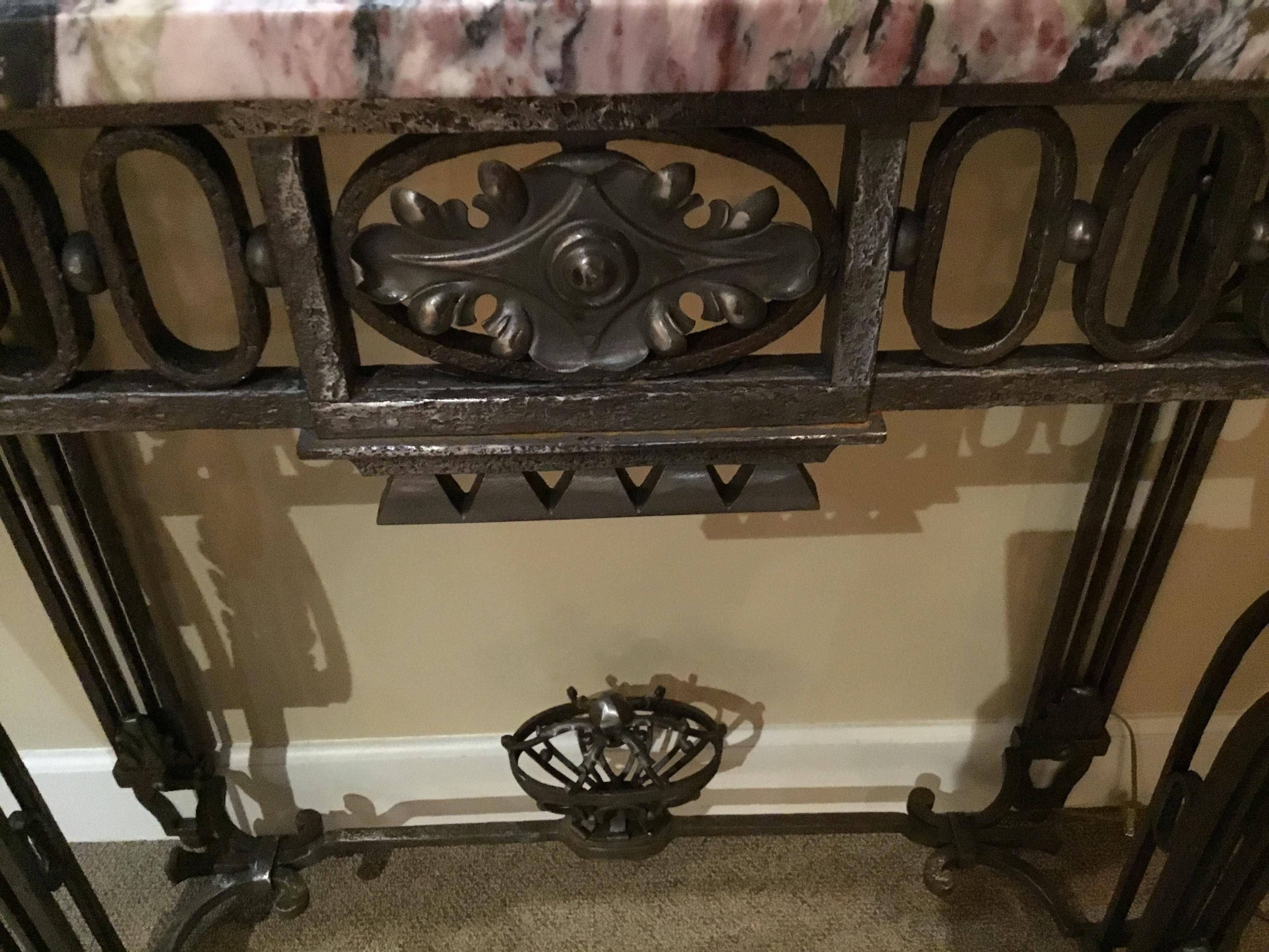 20th Century French Art Deco Steel and Marble-Top Console Table