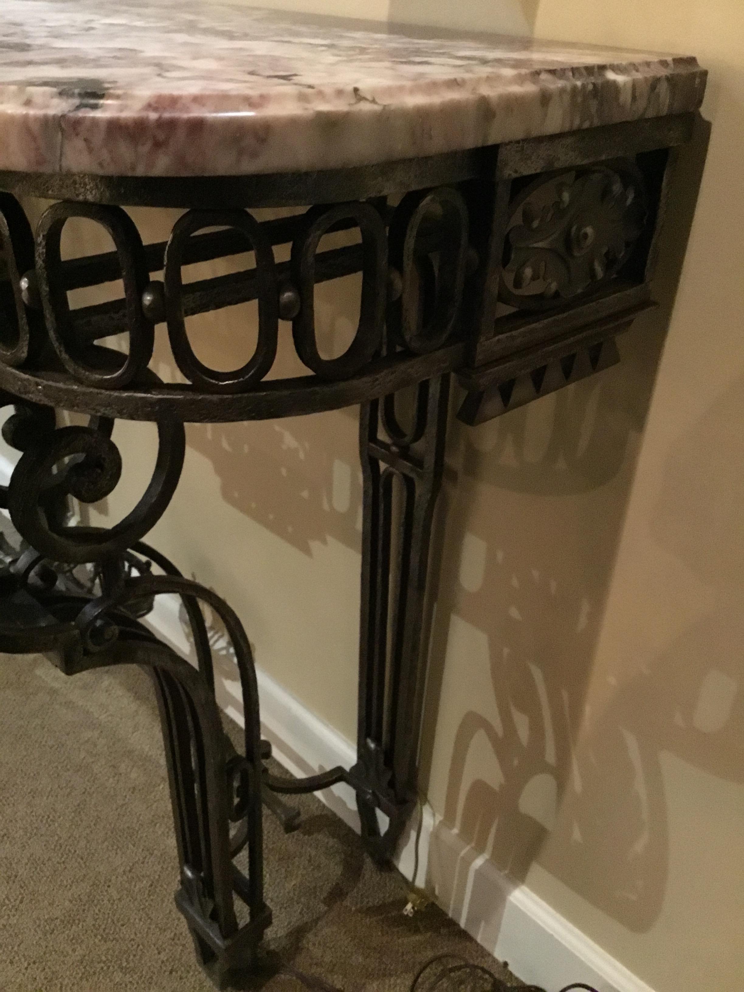 Cut Steel French Art Deco Steel and Marble-Top Console Table