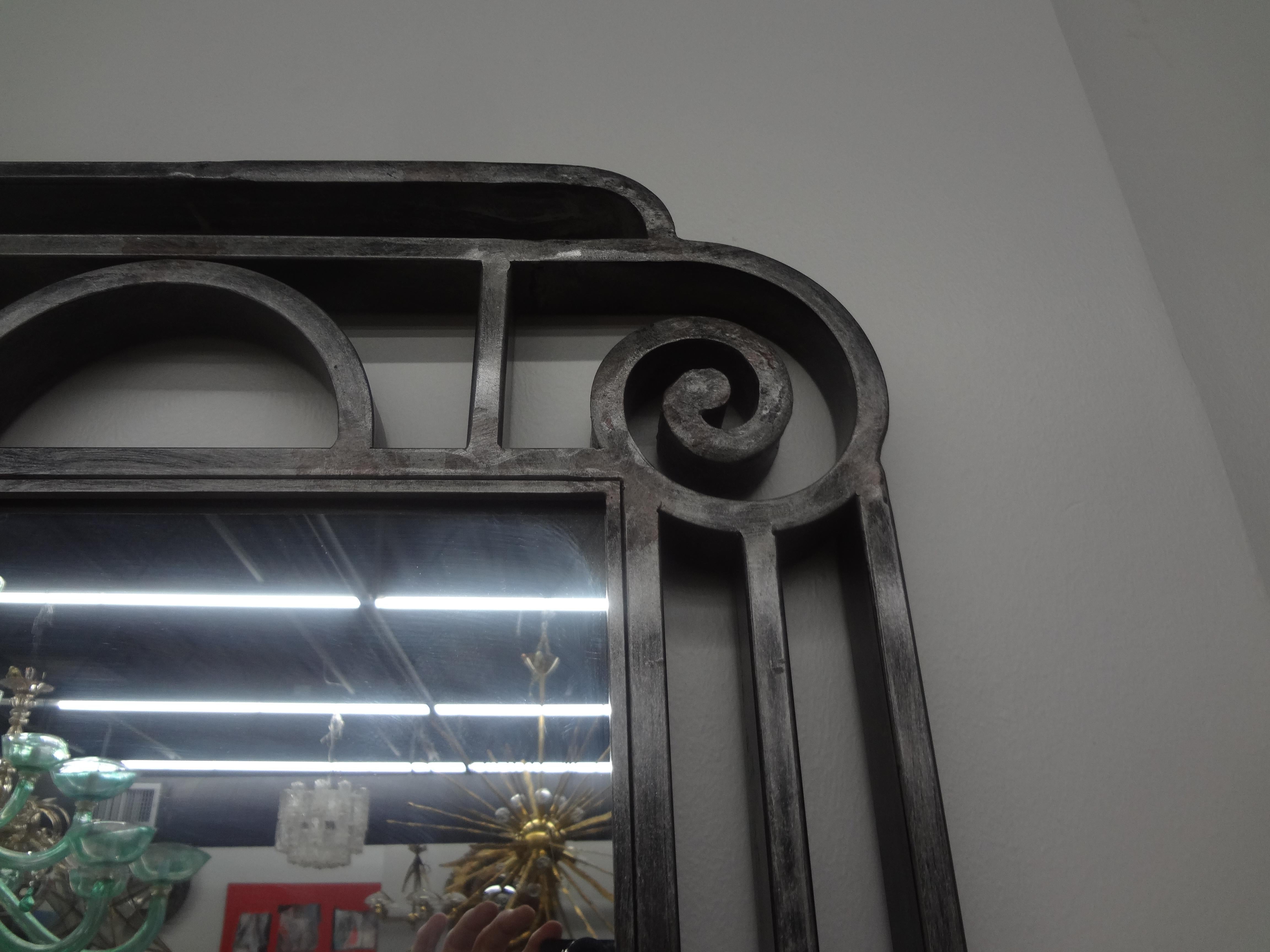 French Art Deco Steel Mirror With Marble Base For Sale 1