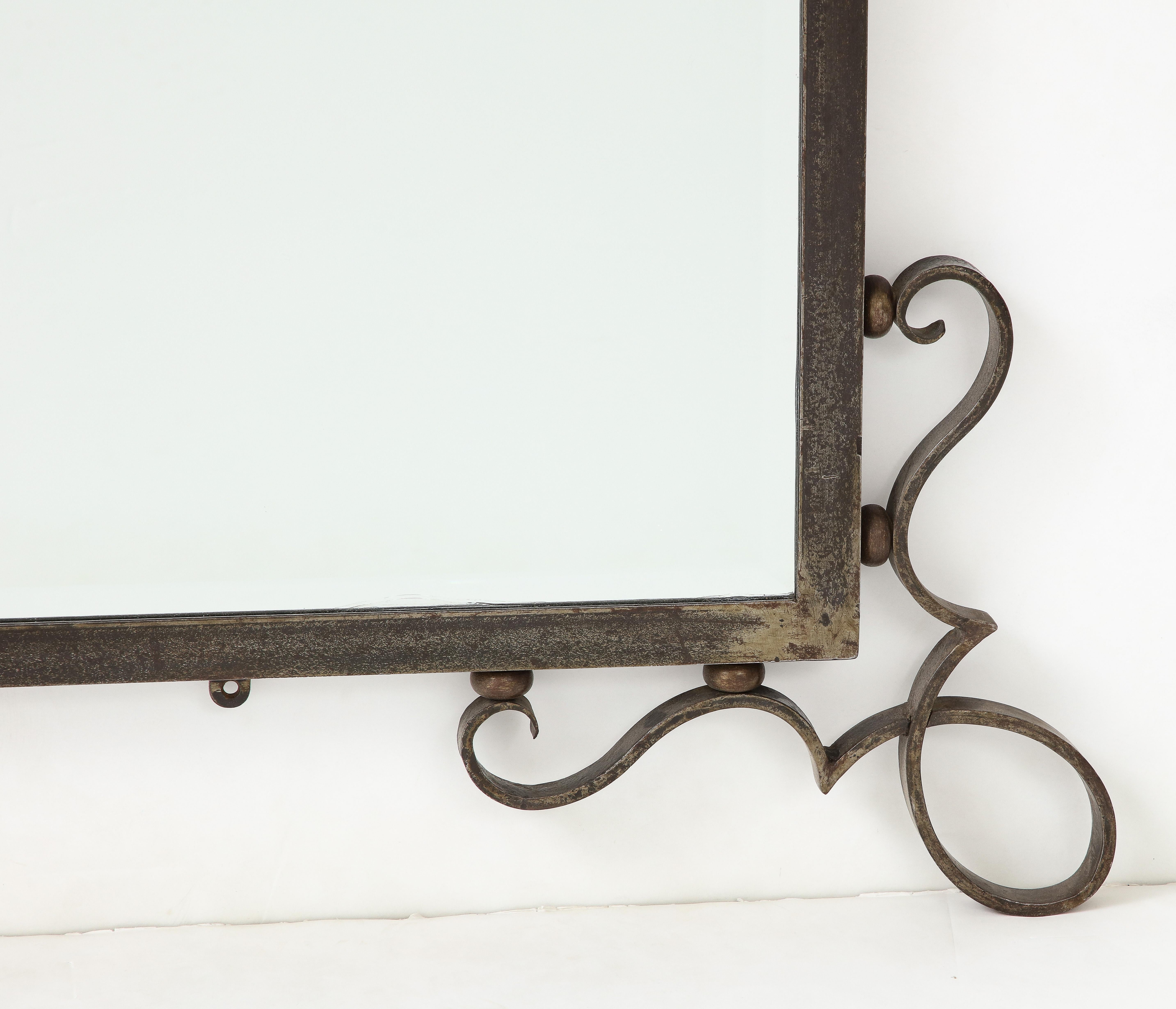 French Art Deco Steel Scrolled Wall Mirror, France, circa 1940  In Good Condition For Sale In New York, NY