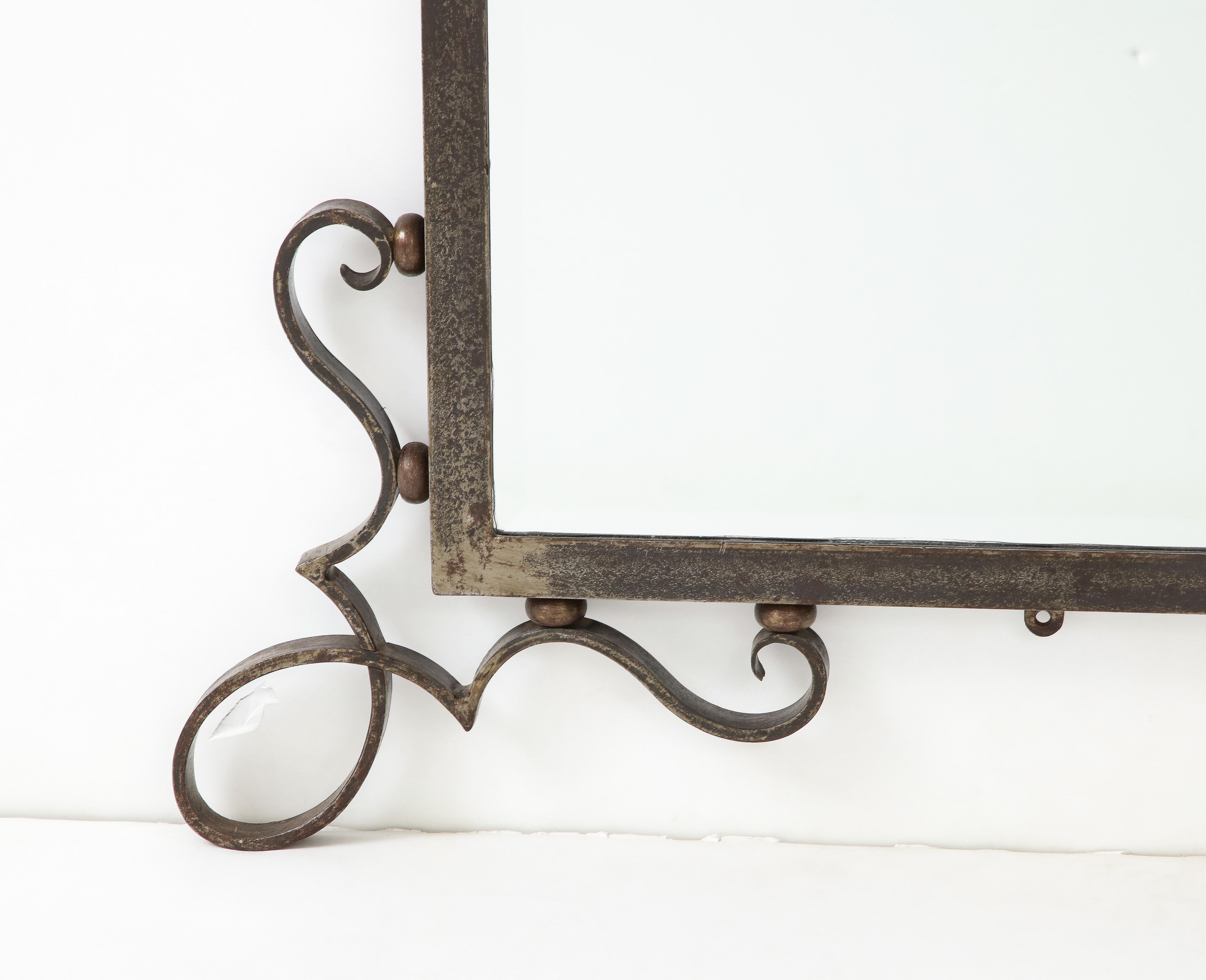 Mid-20th Century French Art Deco Steel Scrolled Wall Mirror, France, circa 1940  For Sale