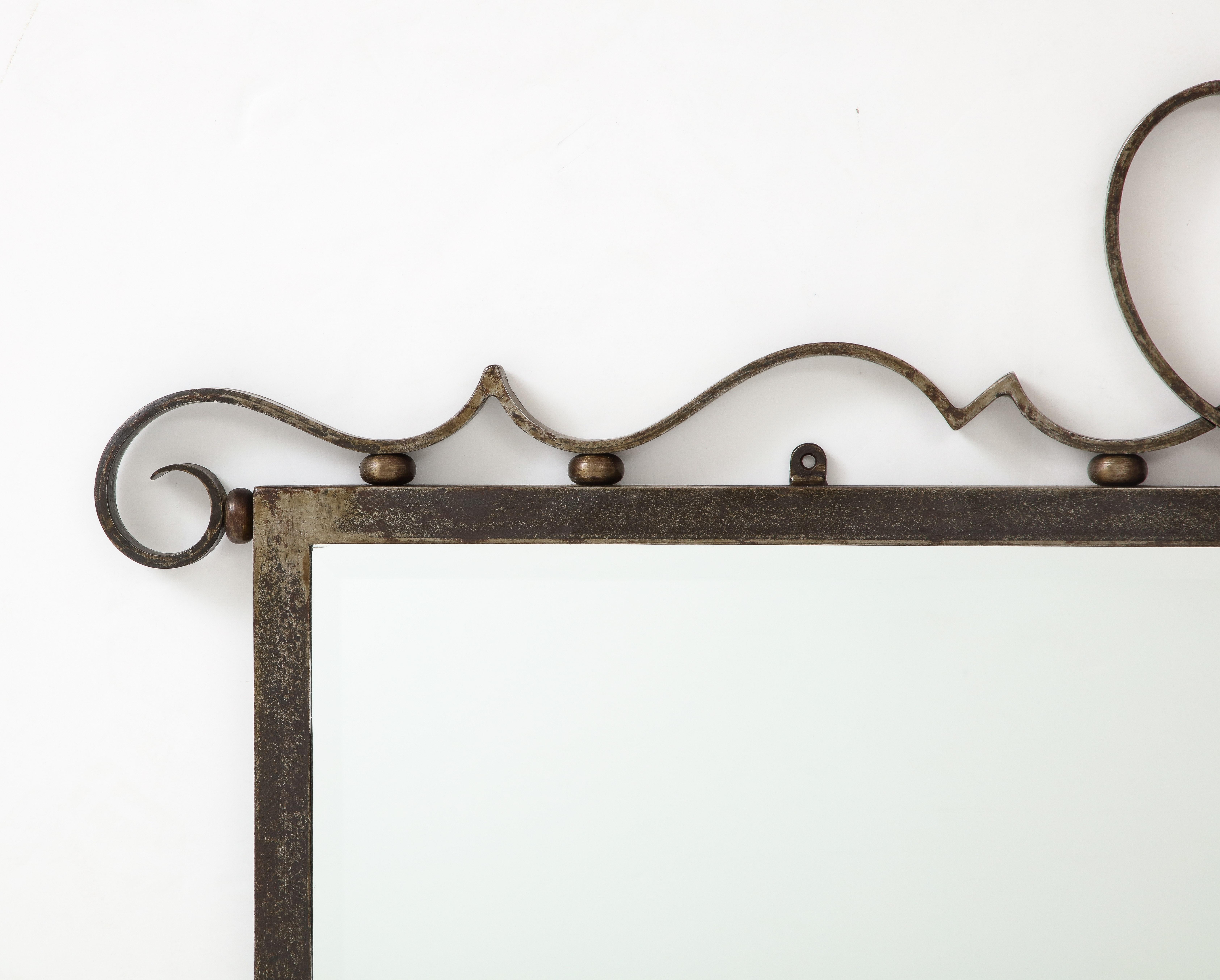 French Art Deco Steel Scrolled Wall Mirror, France, circa 1940  For Sale 1