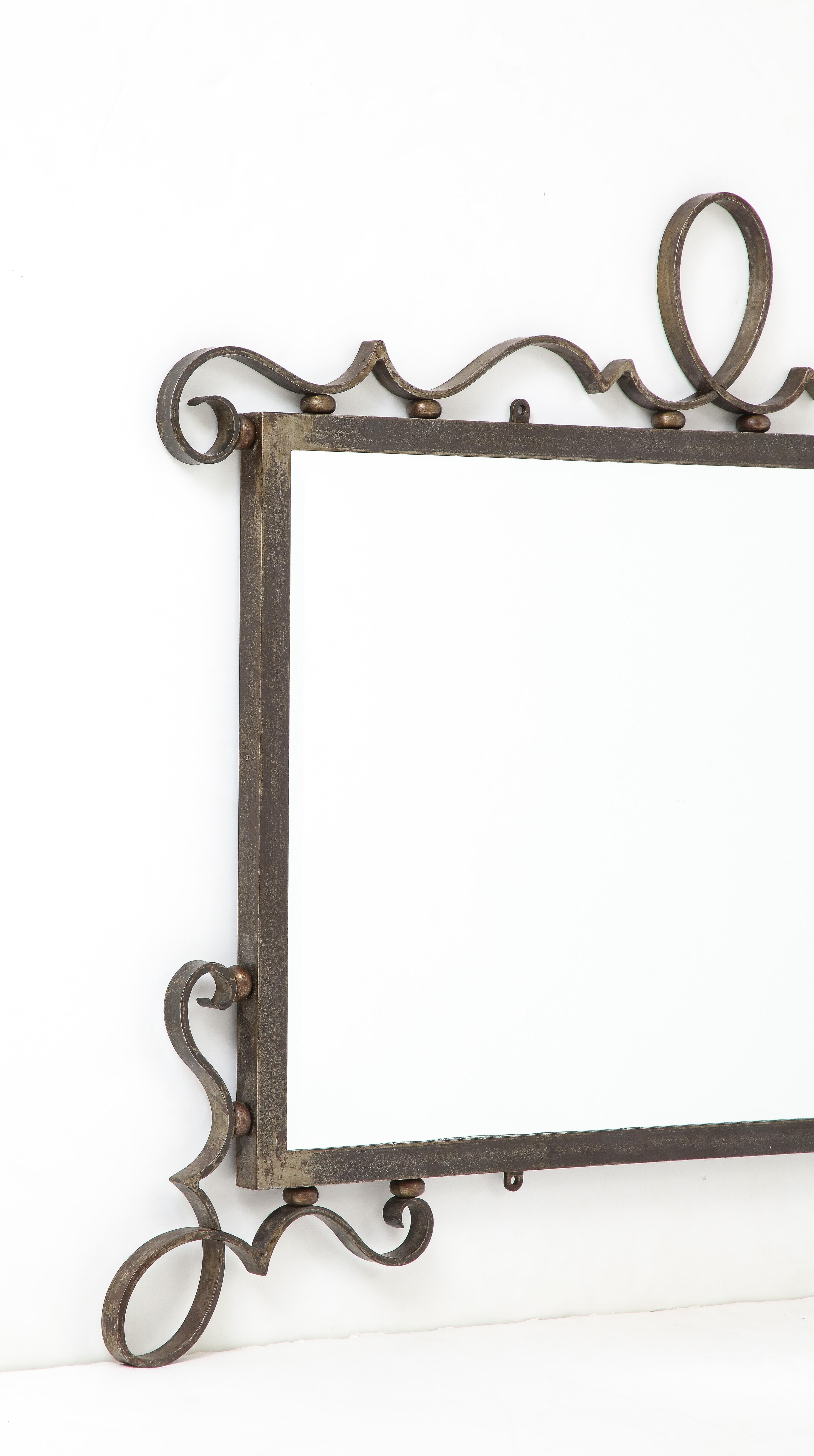 French Art Deco Steel Scrolled Wall Mirror, France, circa 1940  For Sale 2