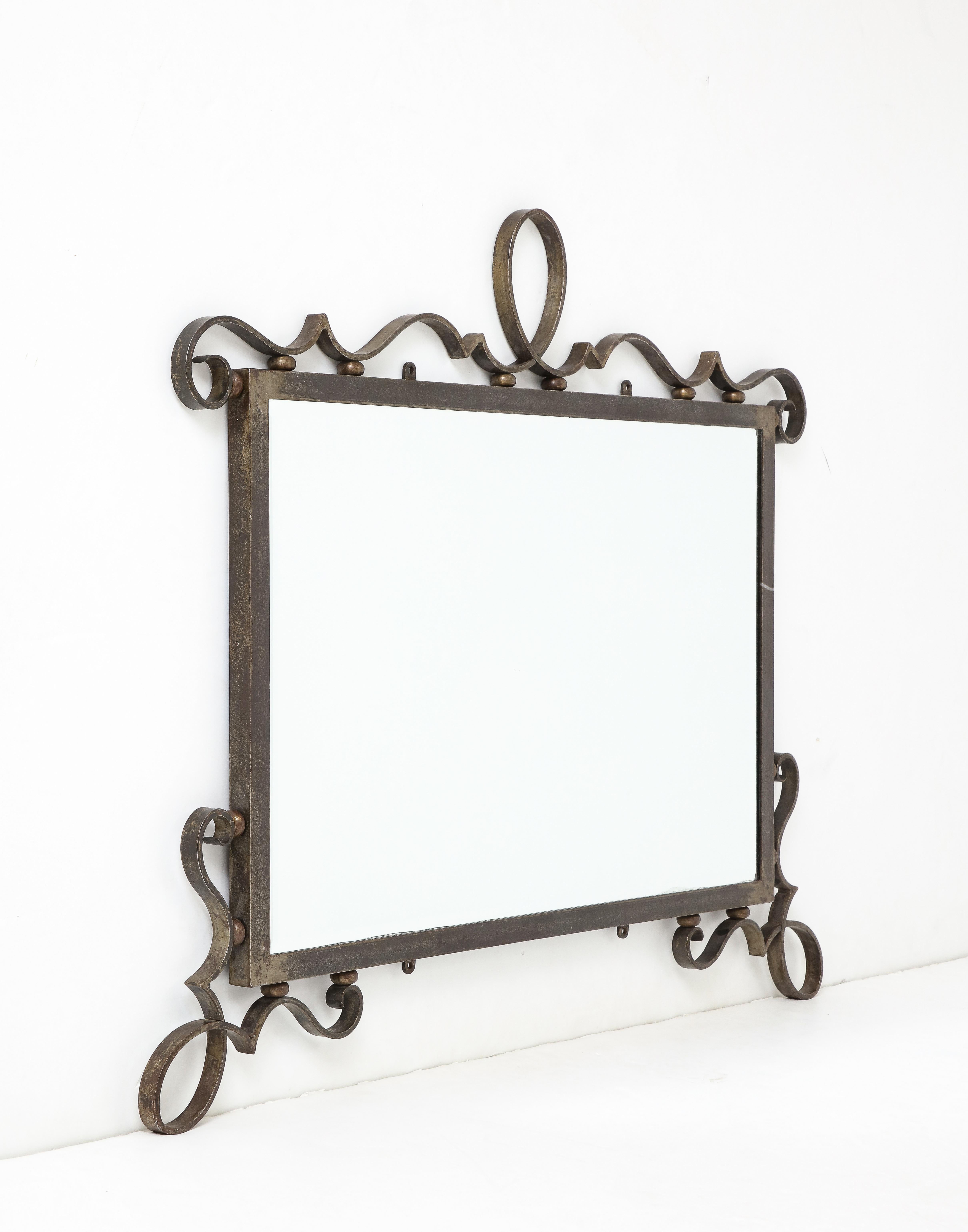 French Art Deco Steel Scrolled Wall Mirror, France, circa 1940  For Sale 3