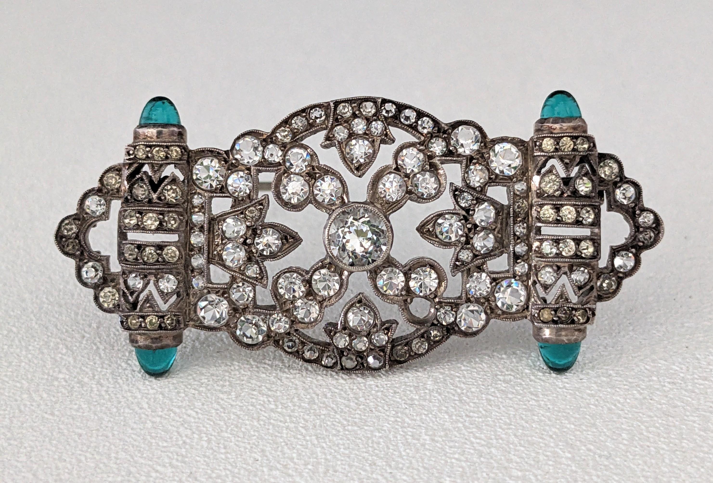 BROCHE ART DÉCO EN ARGENT STERLING AVEC HÉMATITE ET MARCASSITE - ANTIQUE - PIÈCE COLLECTOR