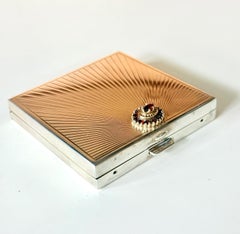 French Art Deco Sterling Silver with Gemstone Rosetta Compact Case by Cartier