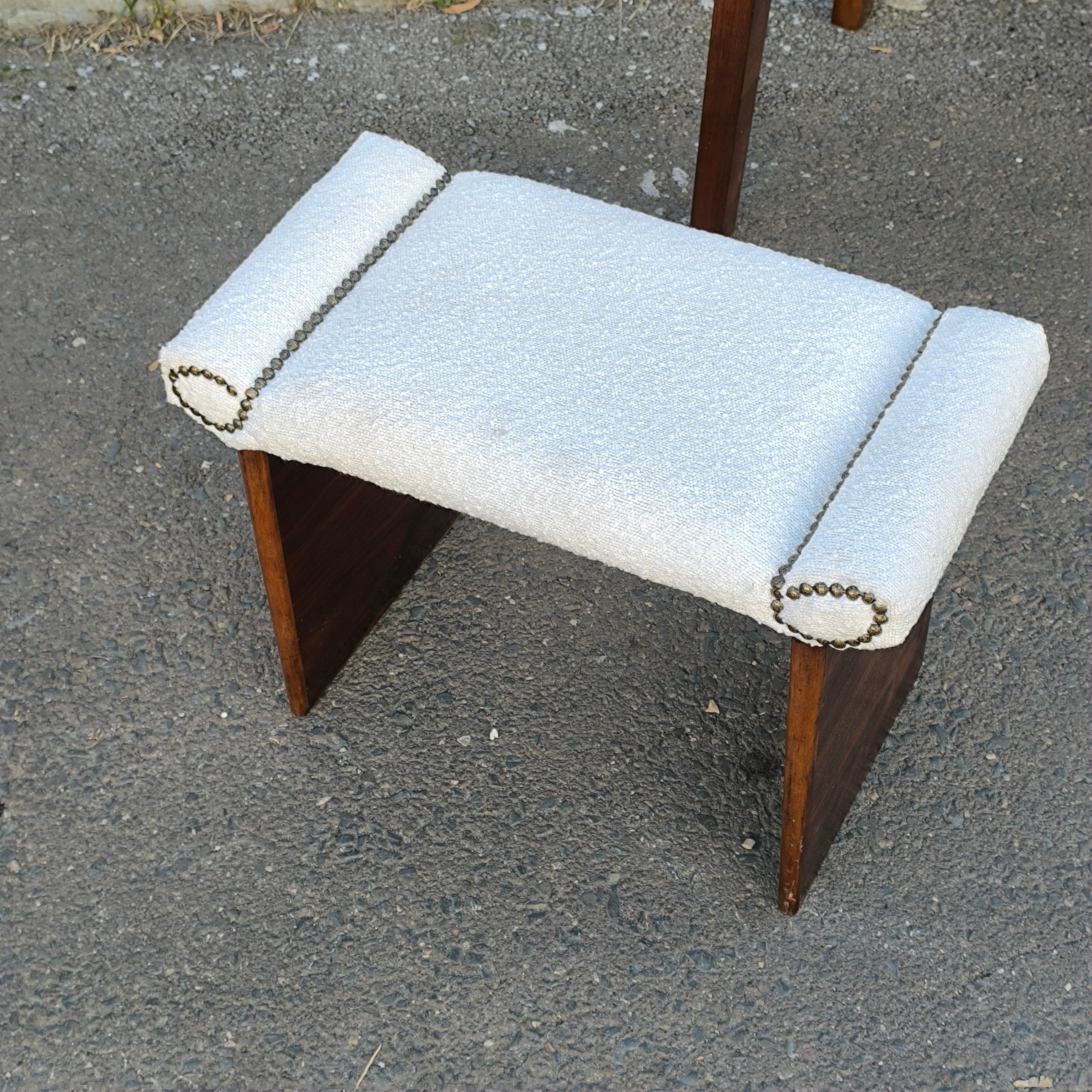 Upholstery French Art Deco Stool, Upholstered Vanity Stool, in the Style of Andre Sornay For Sale
