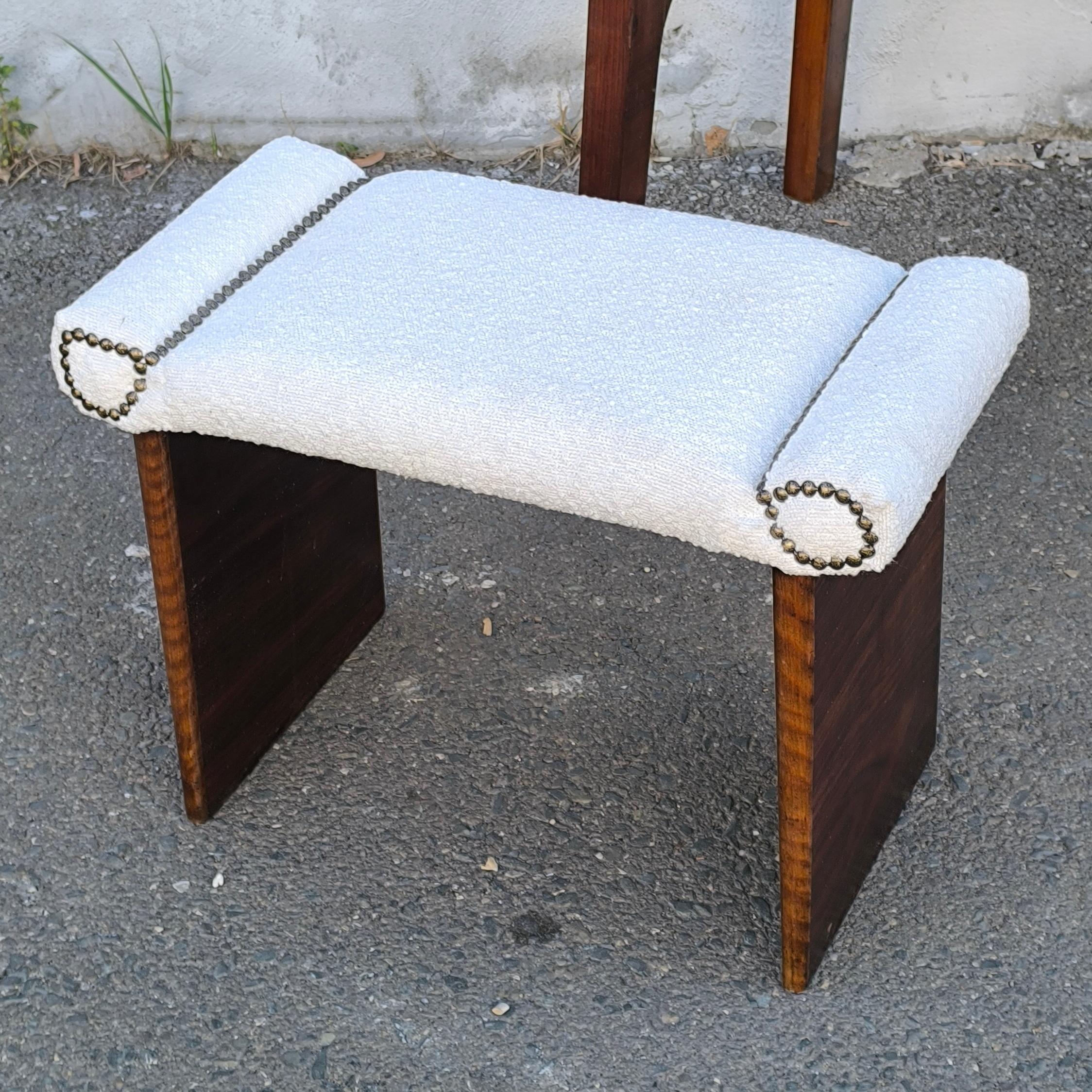 French Art Deco Stool, Upholstered Vanity Stool, in the Style of Andre Sornay For Sale 1