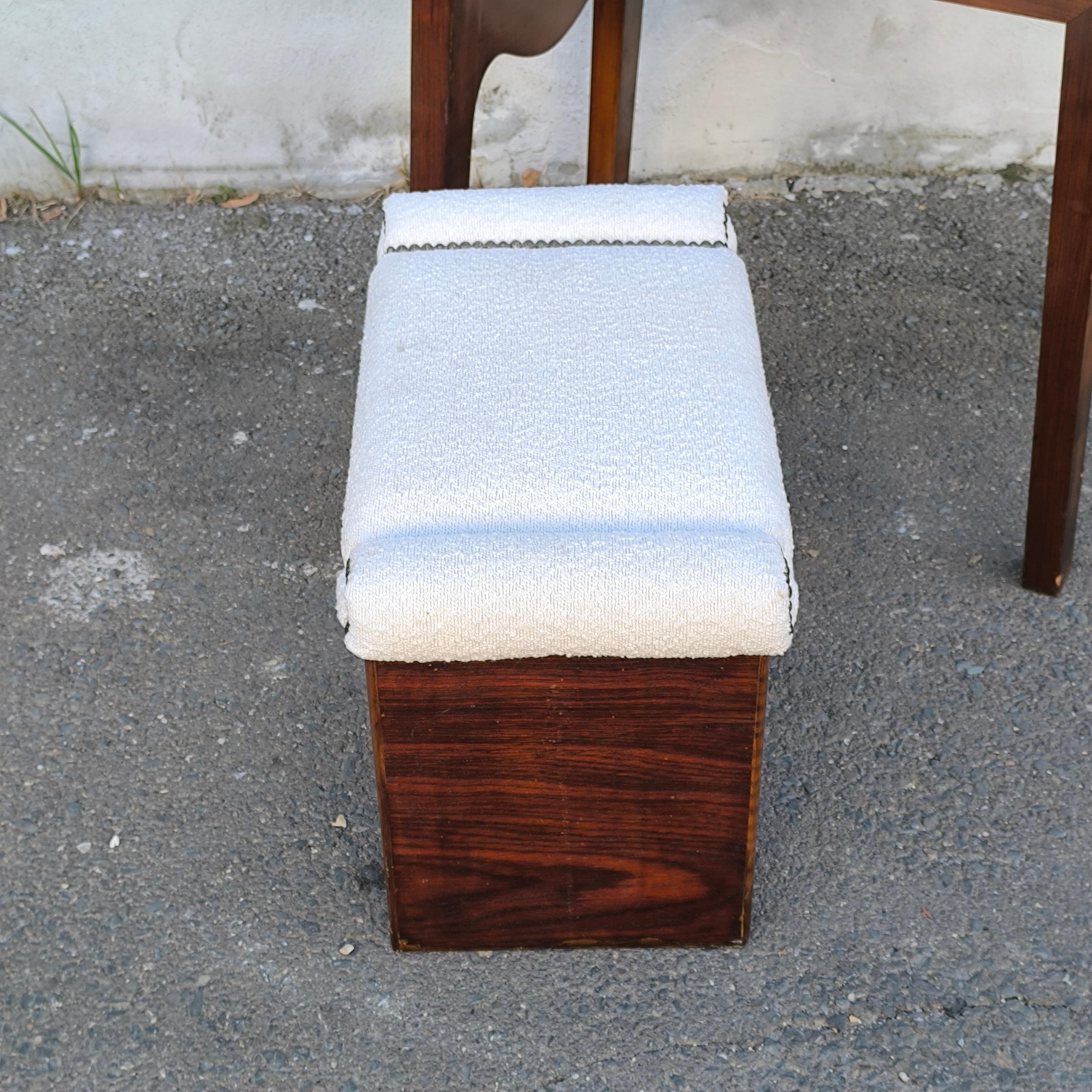 French Art Deco Stool, Upholstered Vanity Stool, in the Style of Andre Sornay For Sale 3