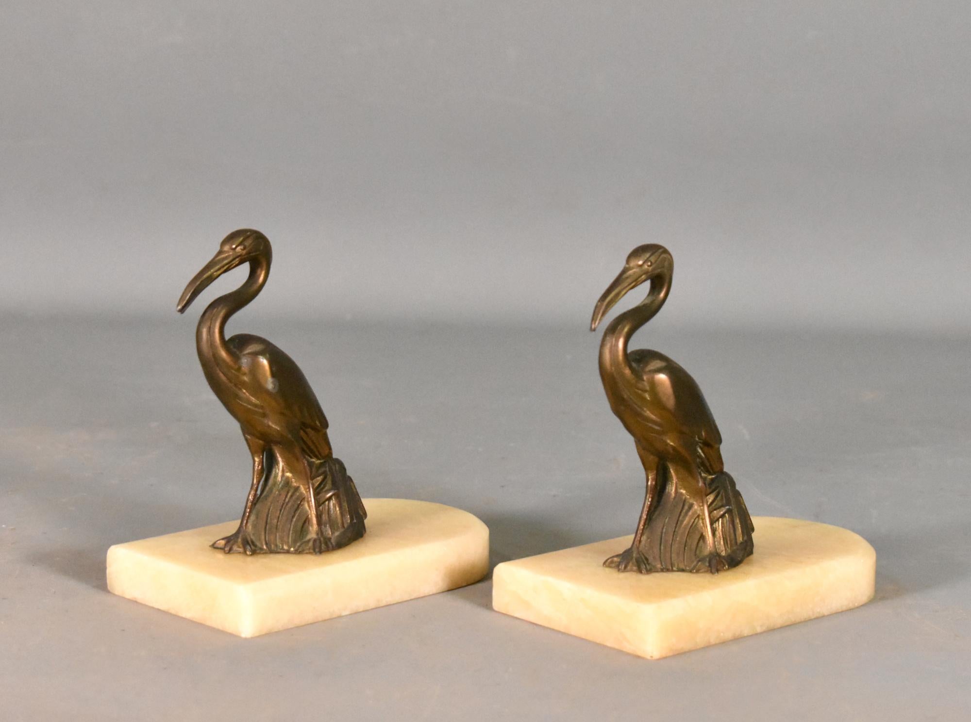 Beveled French Art Deco Stork Bookends