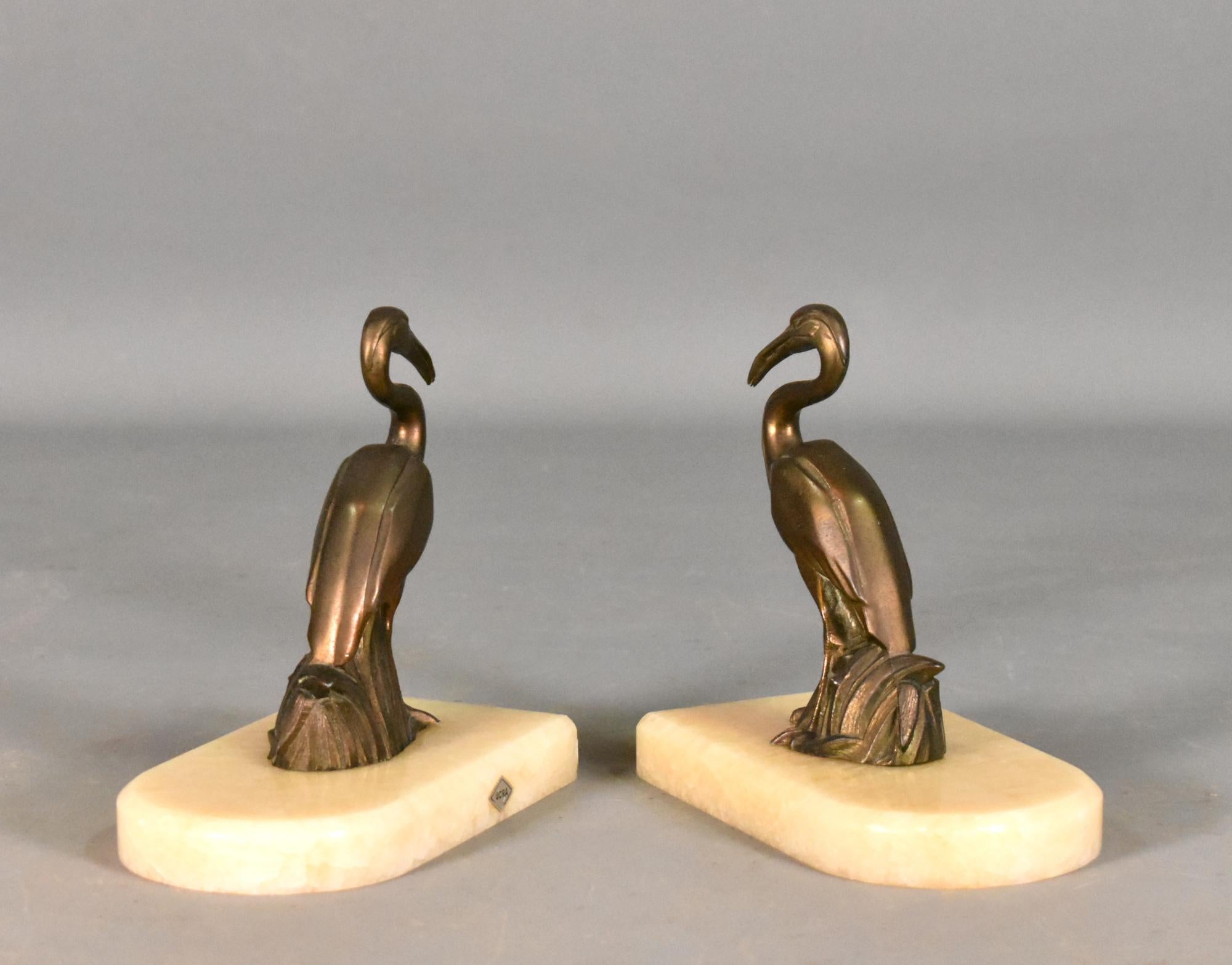 Onyx French Art Deco Stork Bookends