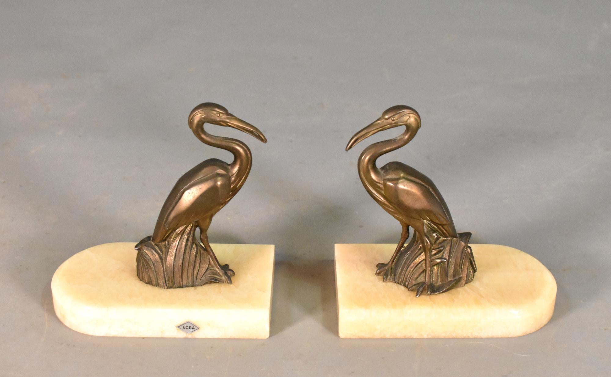French Art Deco Stork Bookends 1