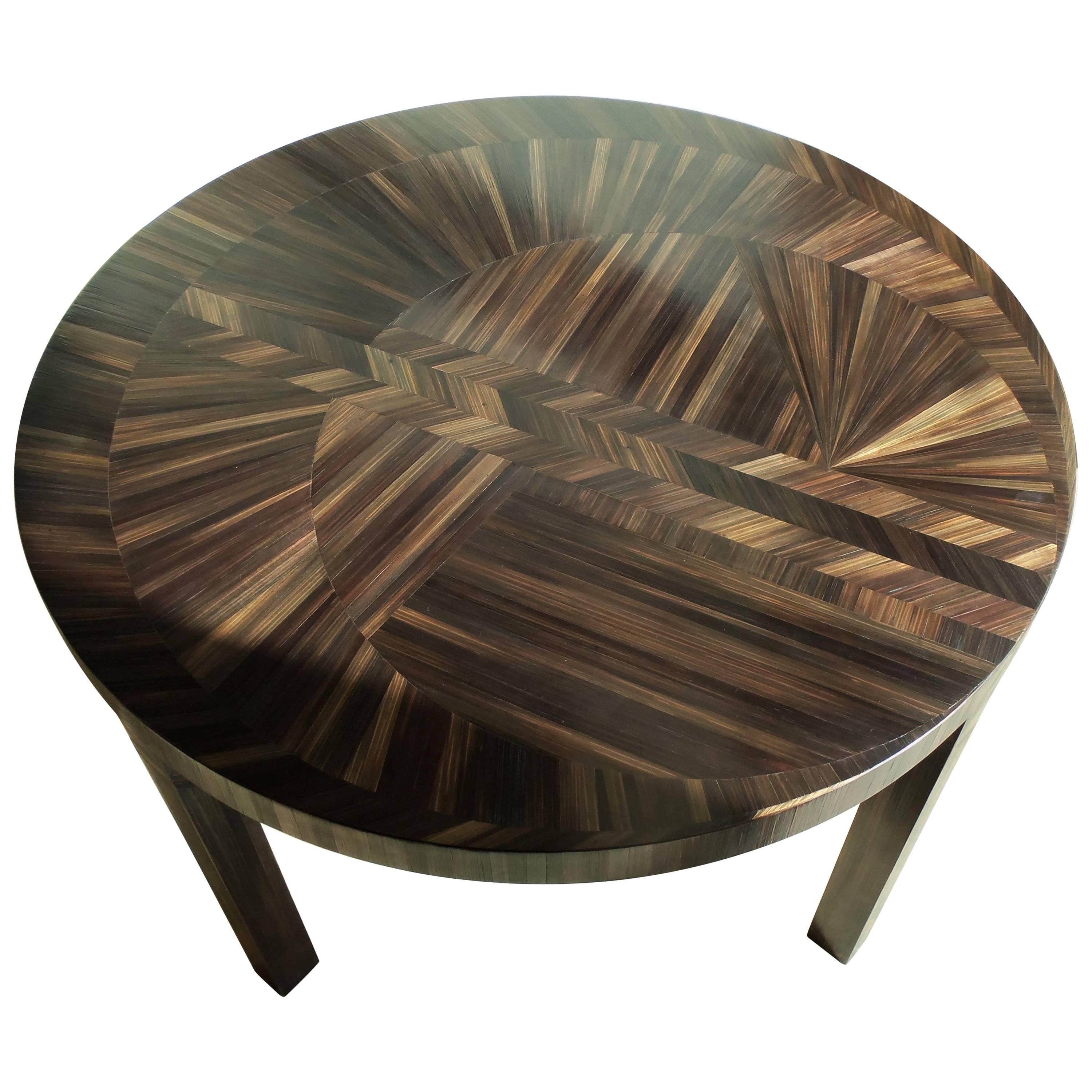 French Art Deco Straw Marquetry Coffee Table