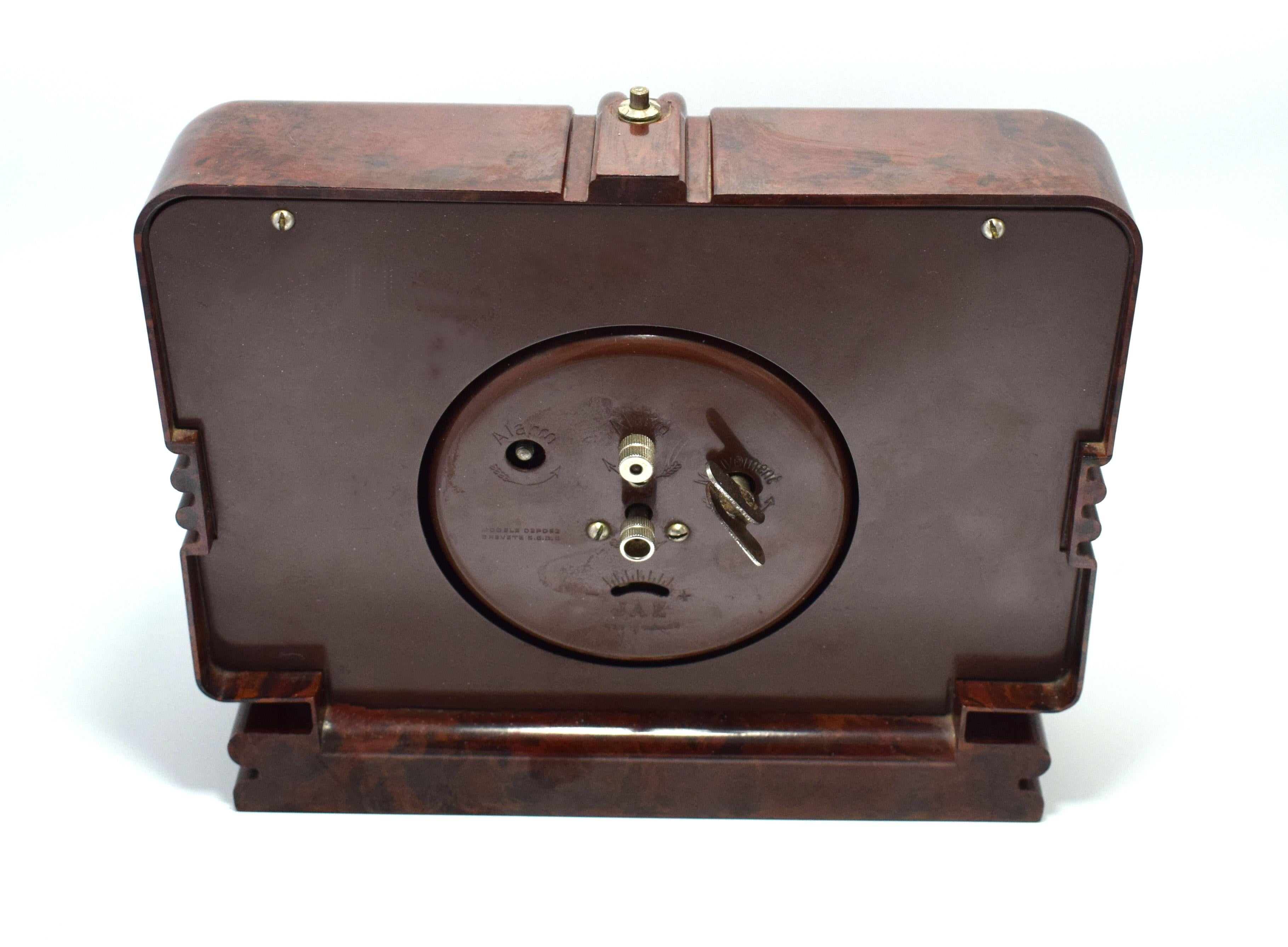 Metal French Art Deco Streamline Bakelite Mantle Clock by JAZ