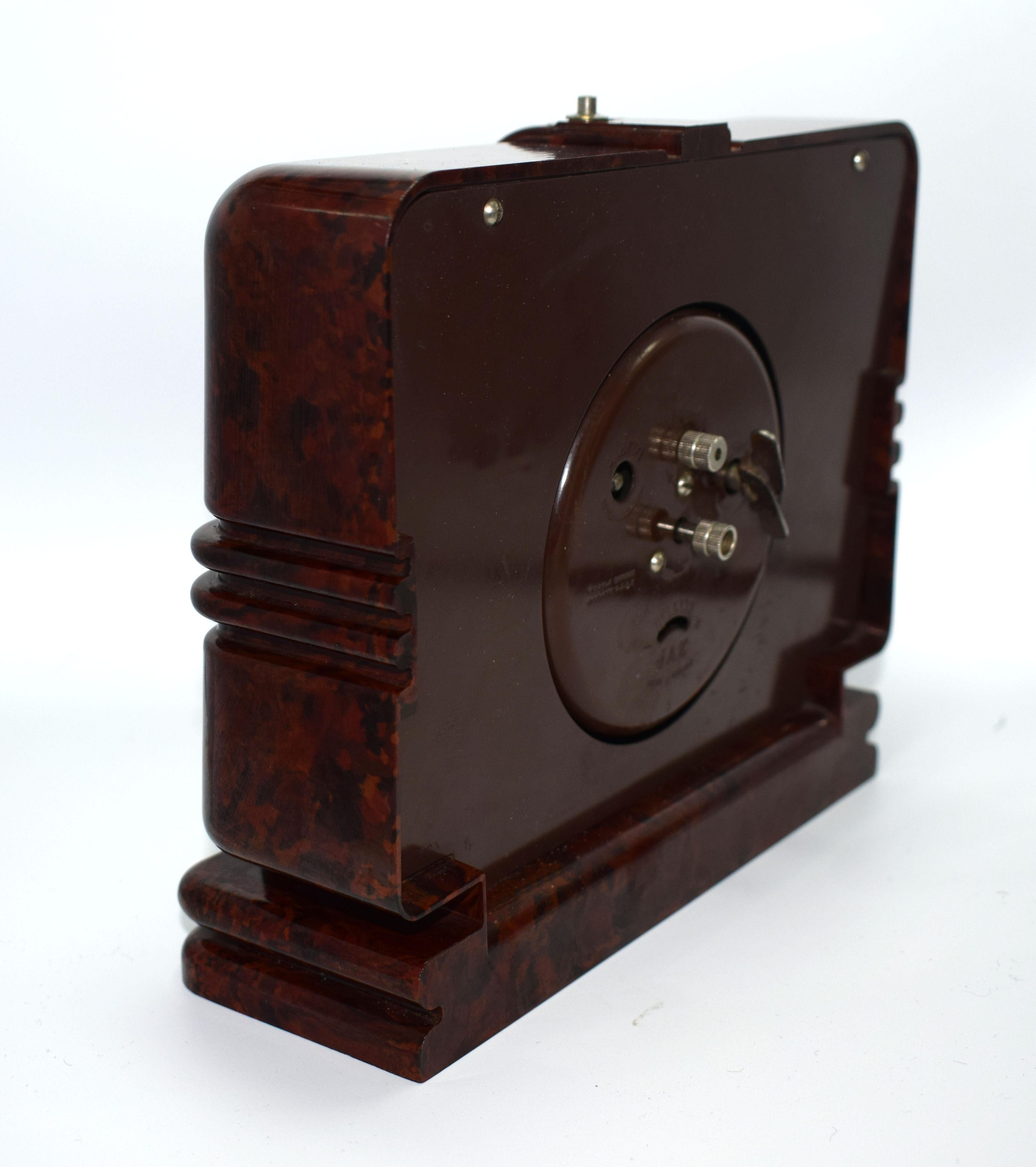 French Art Deco Streamline Bakelite Mantle Clock by JAZ 1