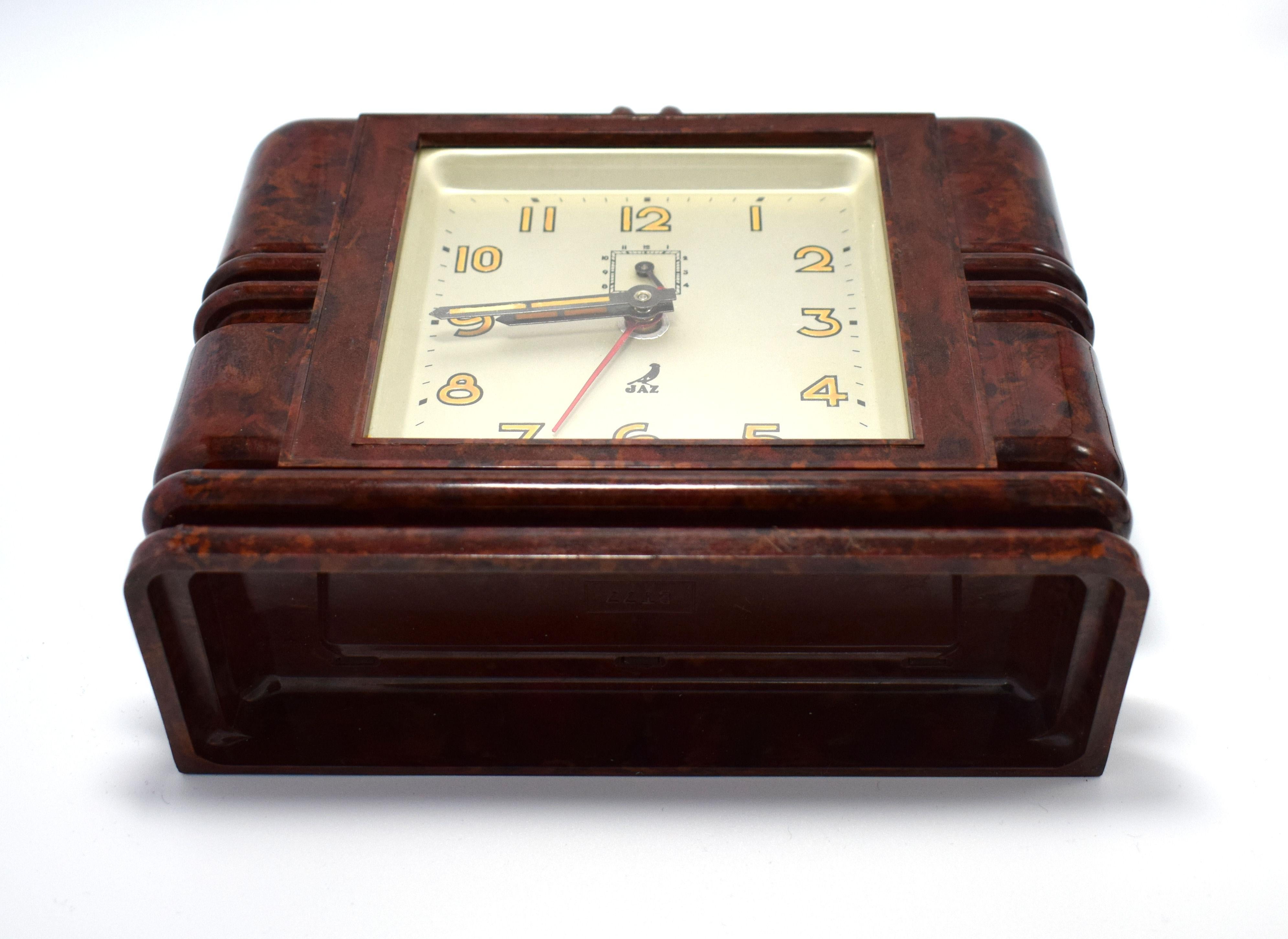 French Art Deco Streamline Bakelite Mantle Clock by JAZ 2