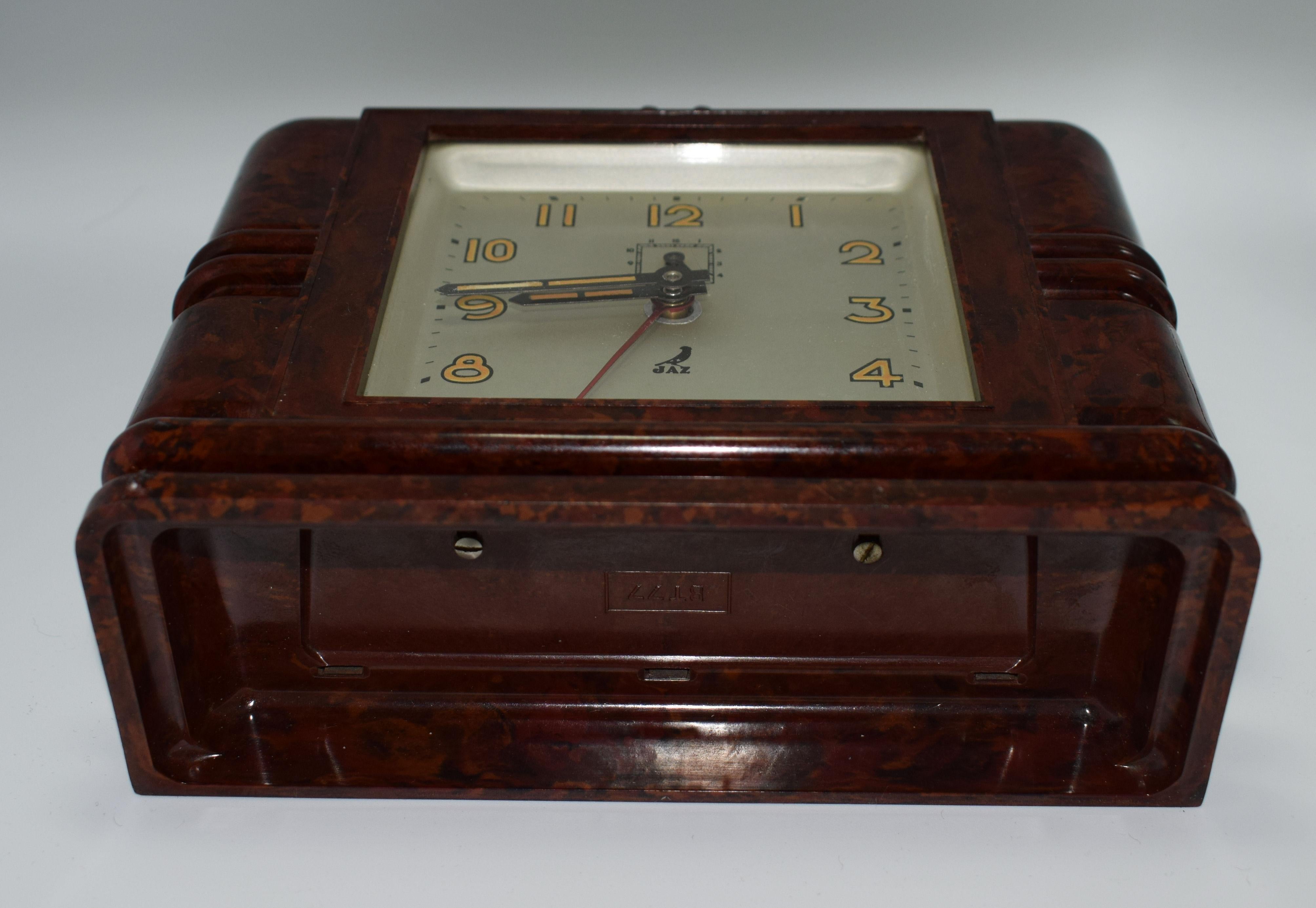 French Art Deco Streamline Bakelite Mantle Clock by JAZ 3