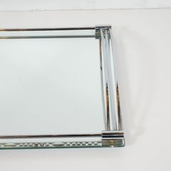 Französisch Art Deco Streamlined Chrom und Kette abgeschrägten Spiegel Bar Tablett