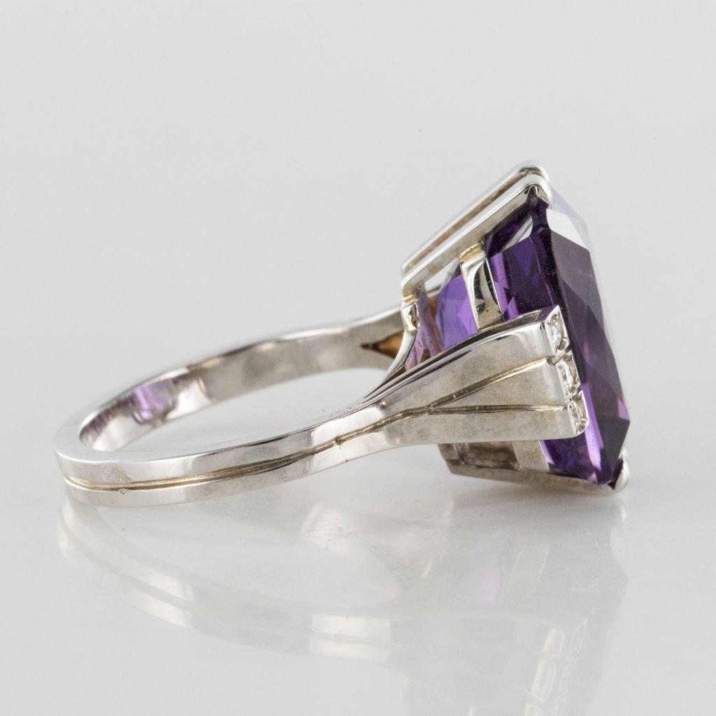 French Art Deco Style 10 Carat Amethyst Diamond Gold Ring 4