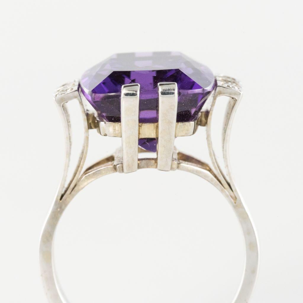 French Art Deco Style 10 Carat Amethyst Diamond Gold Ring 5