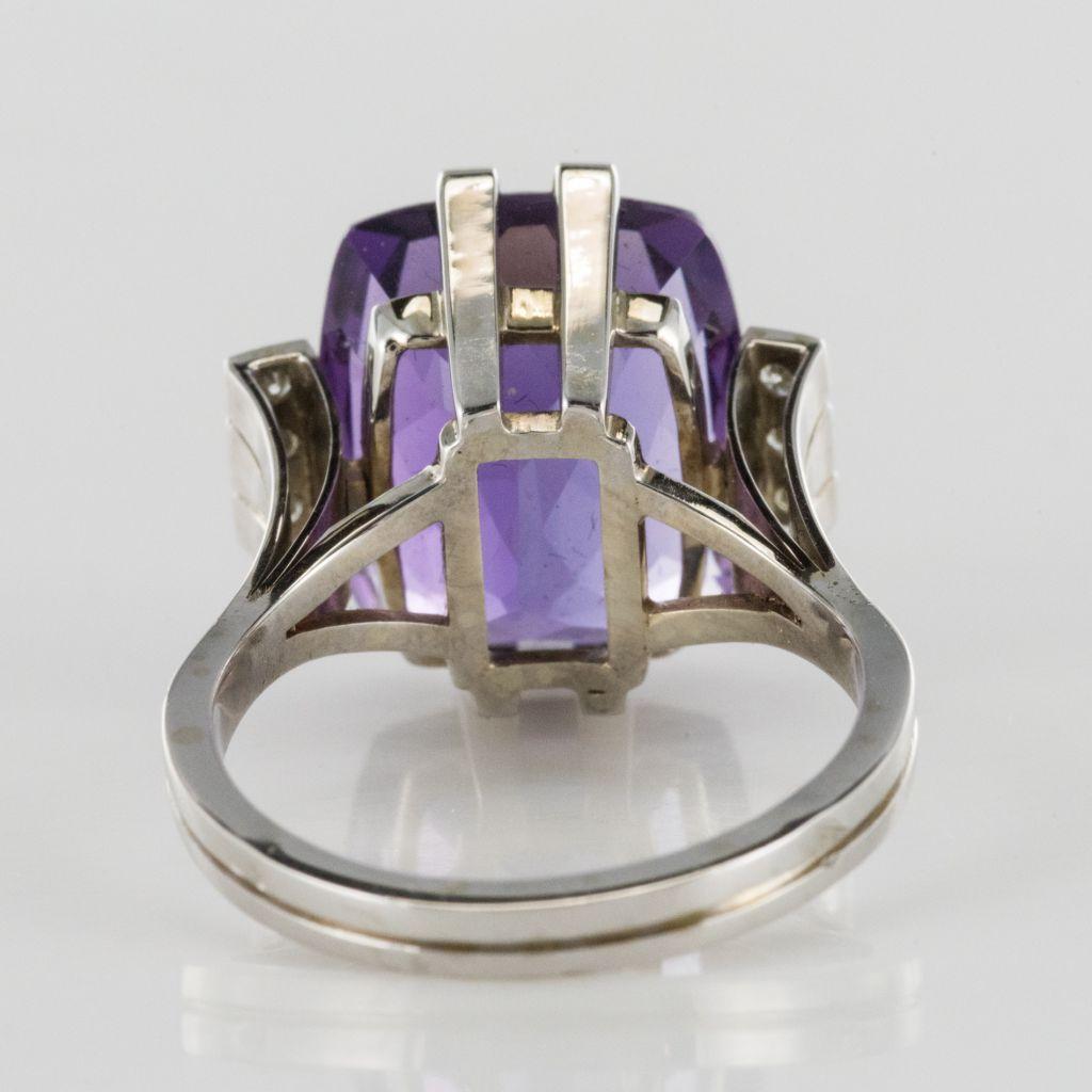 French Art Deco Style 10 Carat Amethyst Diamond Gold Ring 9