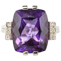 French Art Deco Style 10 Carat Amethyst Diamond Gold Ring