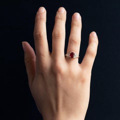 French Art Deco Style 1.26 Ruby Diamonds Platinum Ring