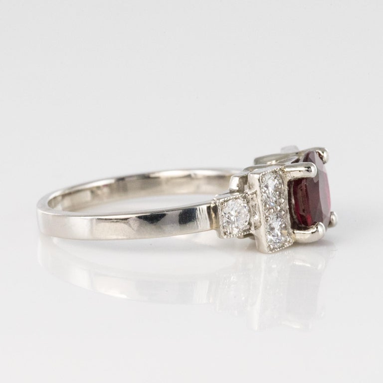 French Art Deco Style 1.47 Ruby Diamonds Platinum Ring For Sale at 1stDibs