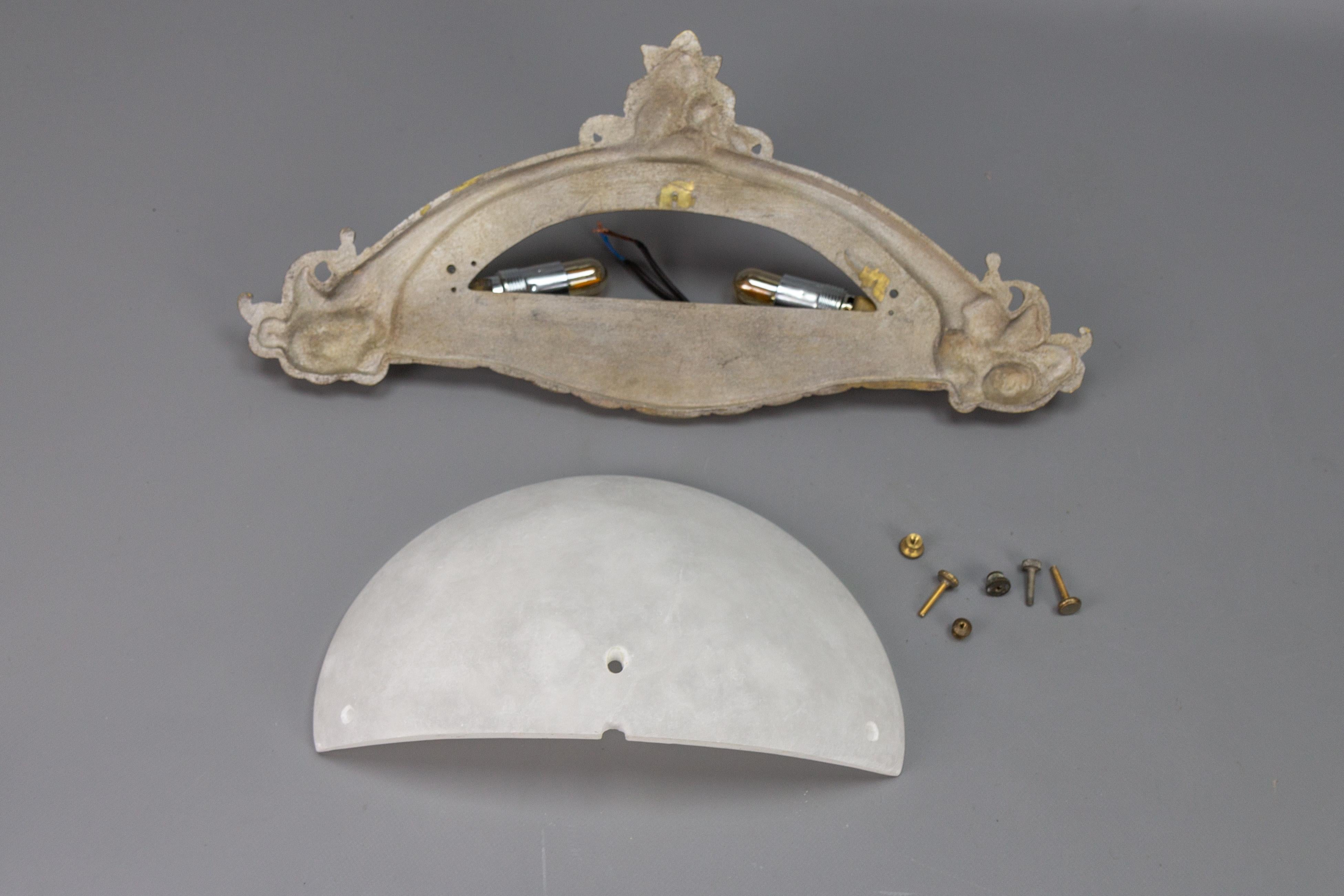 French Art Deco Style White Alabaster and Bronze Sconce For Sale 11