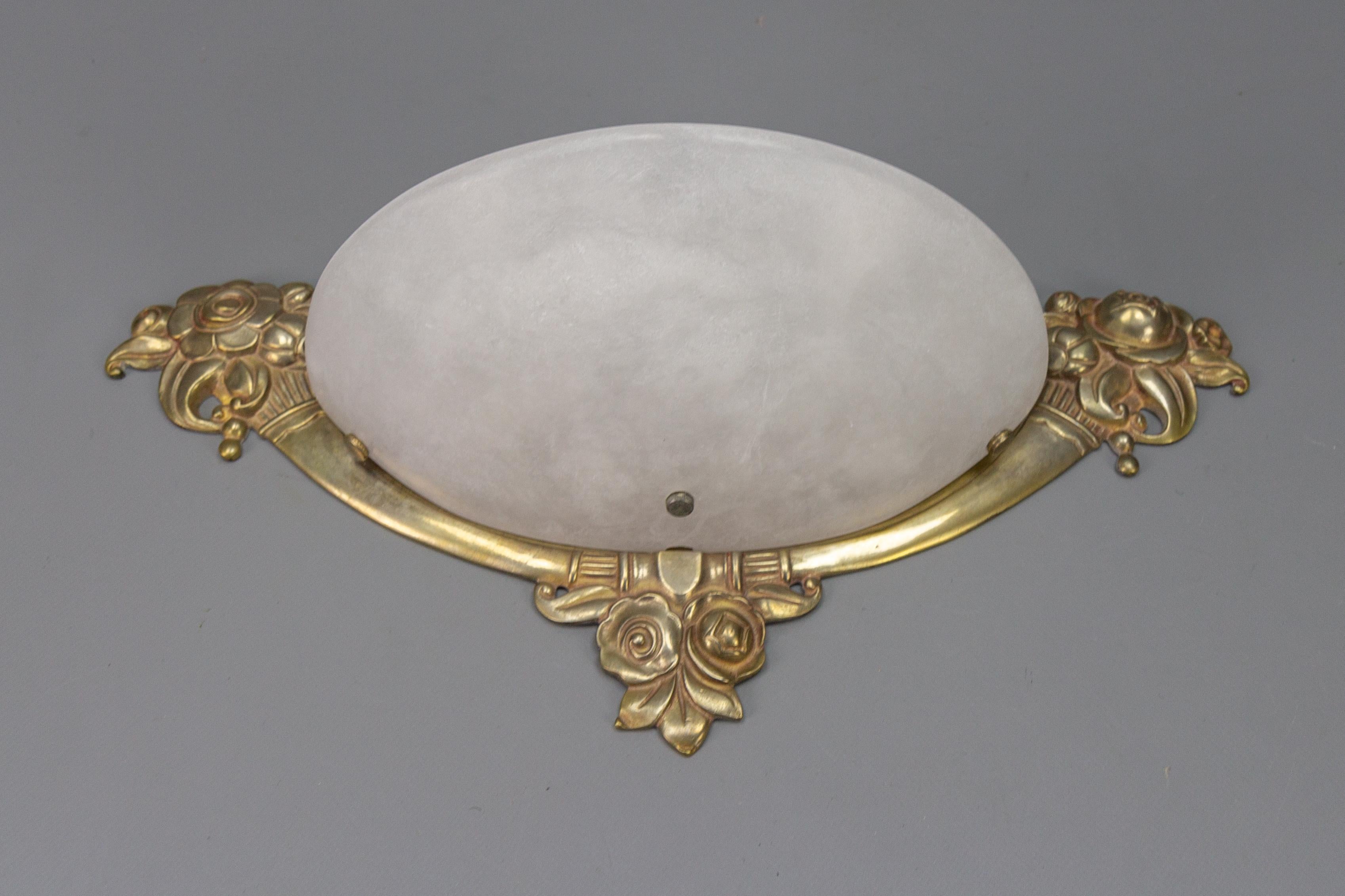 French Art Deco Style White Alabaster and Bronze Sconce For Sale 13