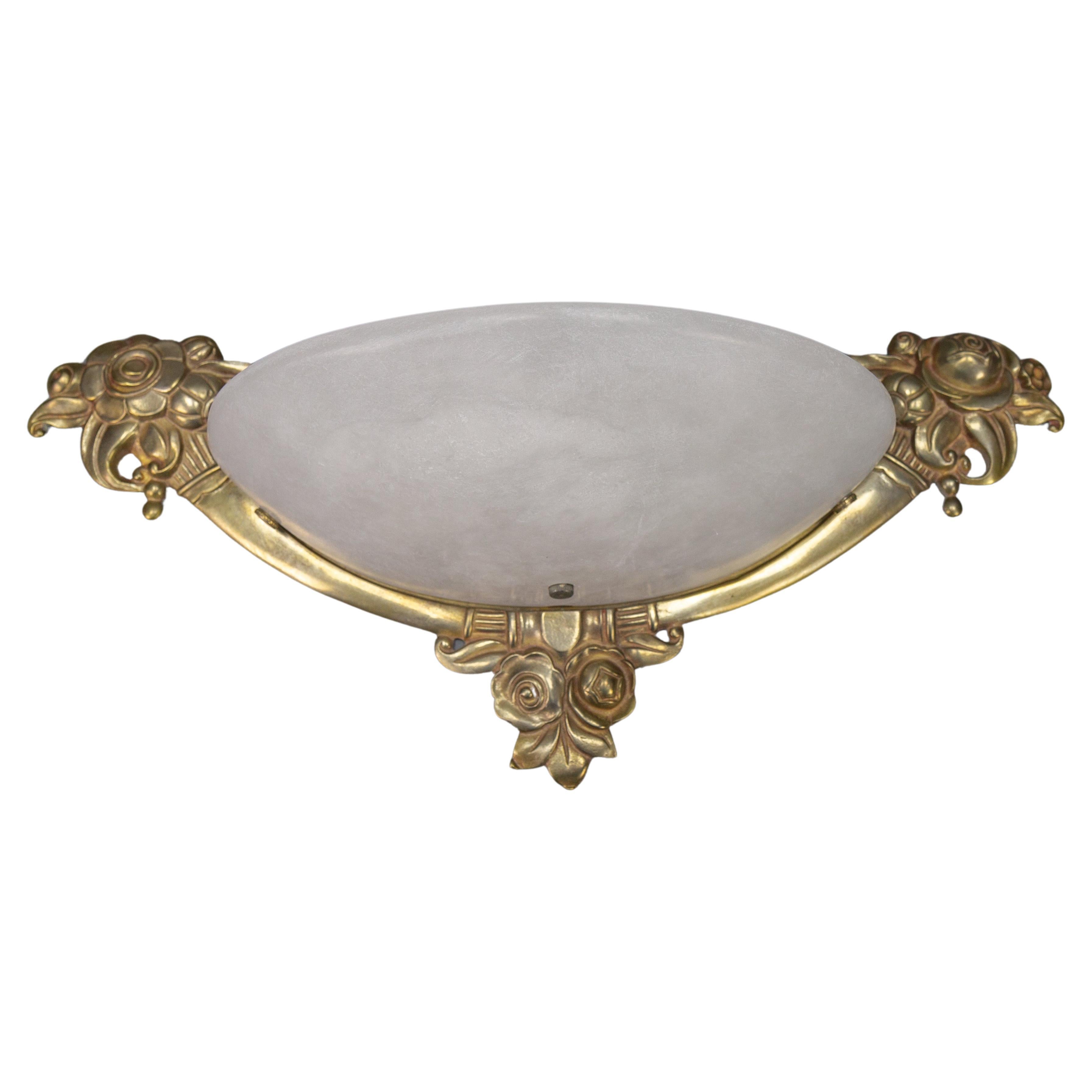 Lámpara francesa de estilo Art Déco de alabastro blanco y bronce