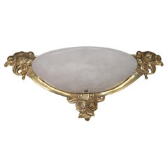 French Art Deco Style White Alabaster and Bronze Sconce