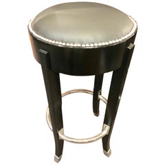 French Art Deco Style Bar Stools Custom Chrome and Black Ruhlmann Style