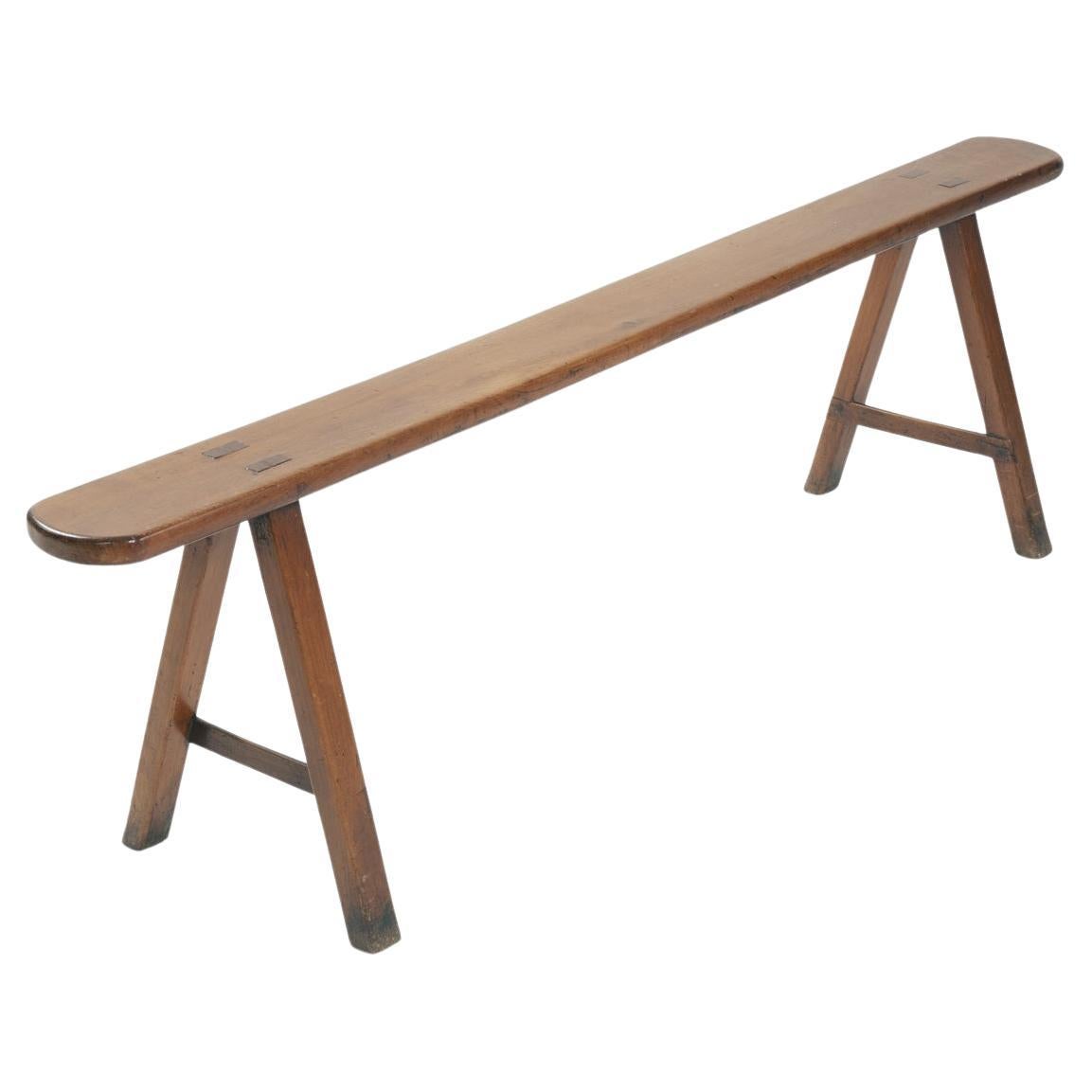 French Art Deco Bench in Oak, Slim Design, Circa 1930, Rustic Charm