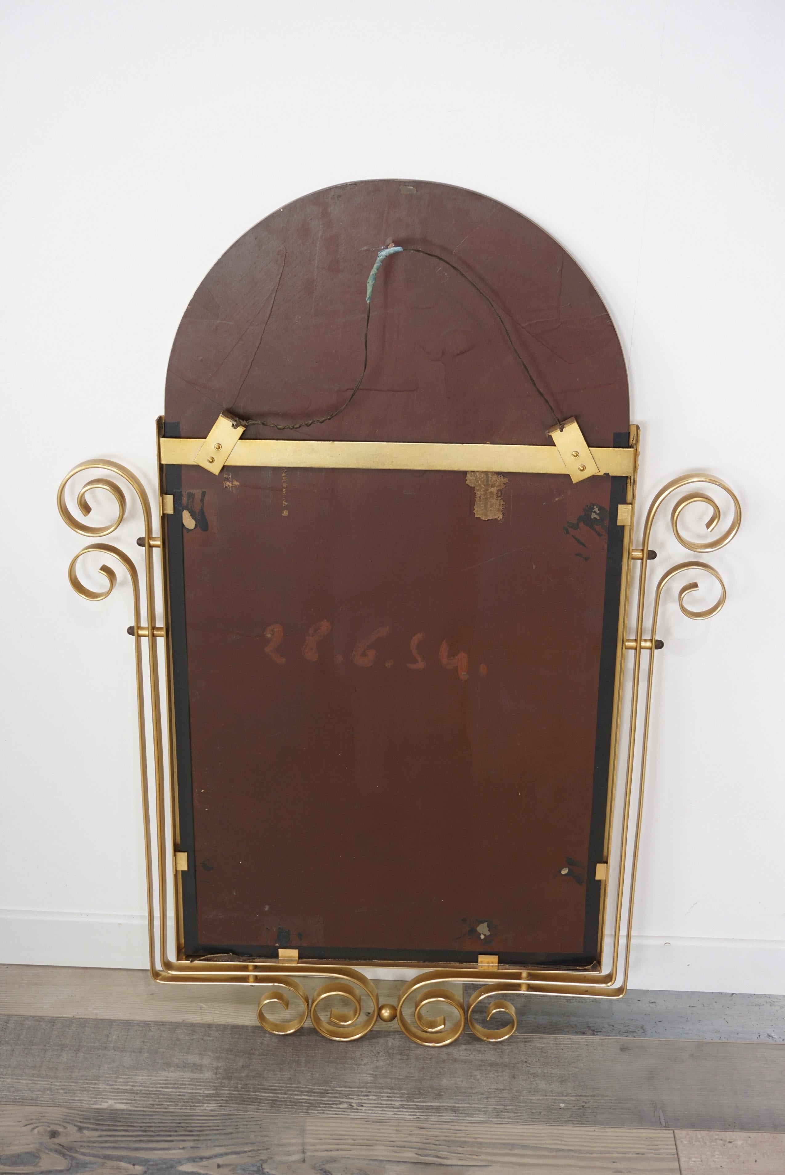 French Art Deco Style Bevelled Mirror with Brass Structure 6
