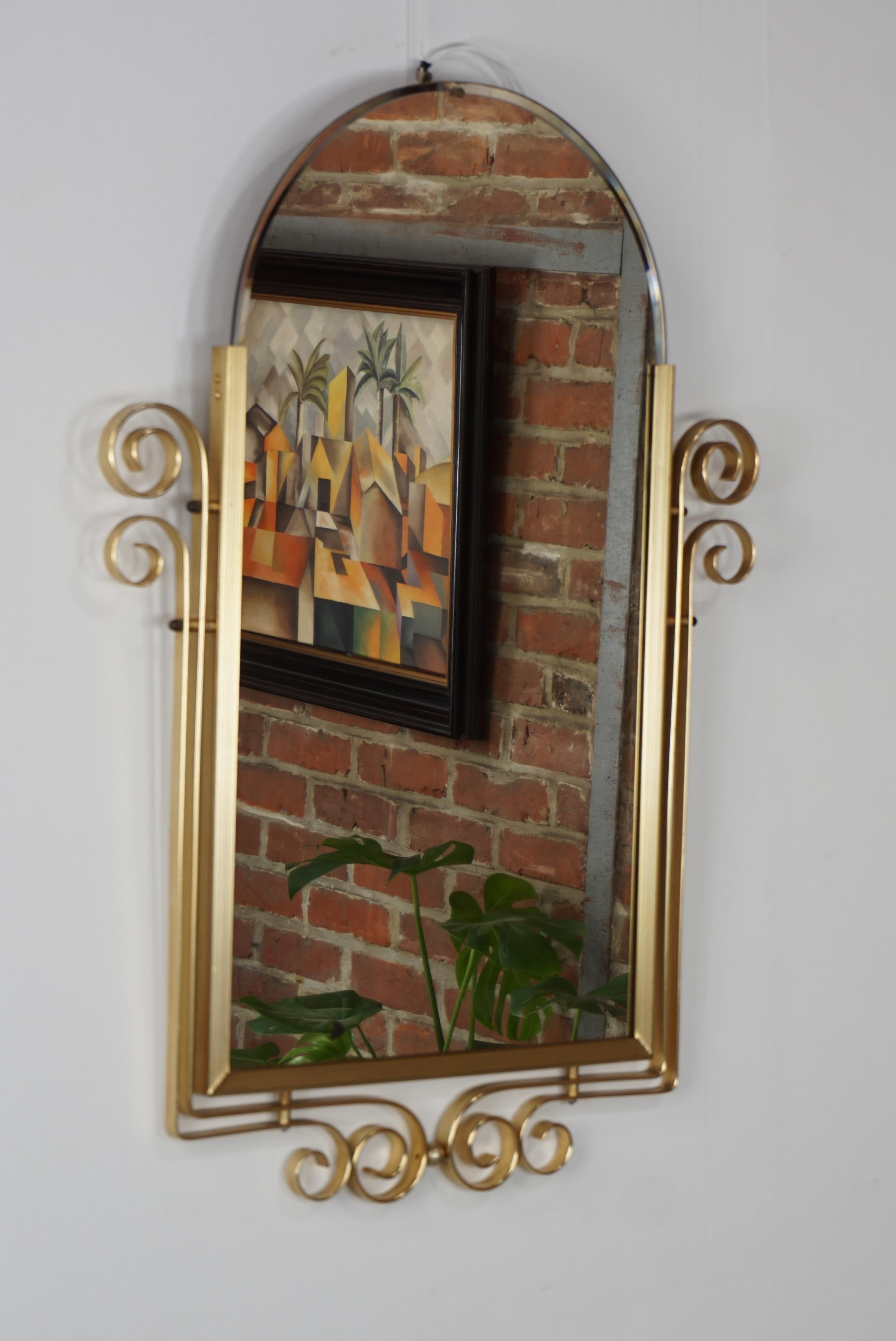 French Art Deco Style Bevelled Mirror with Brass Structure 7