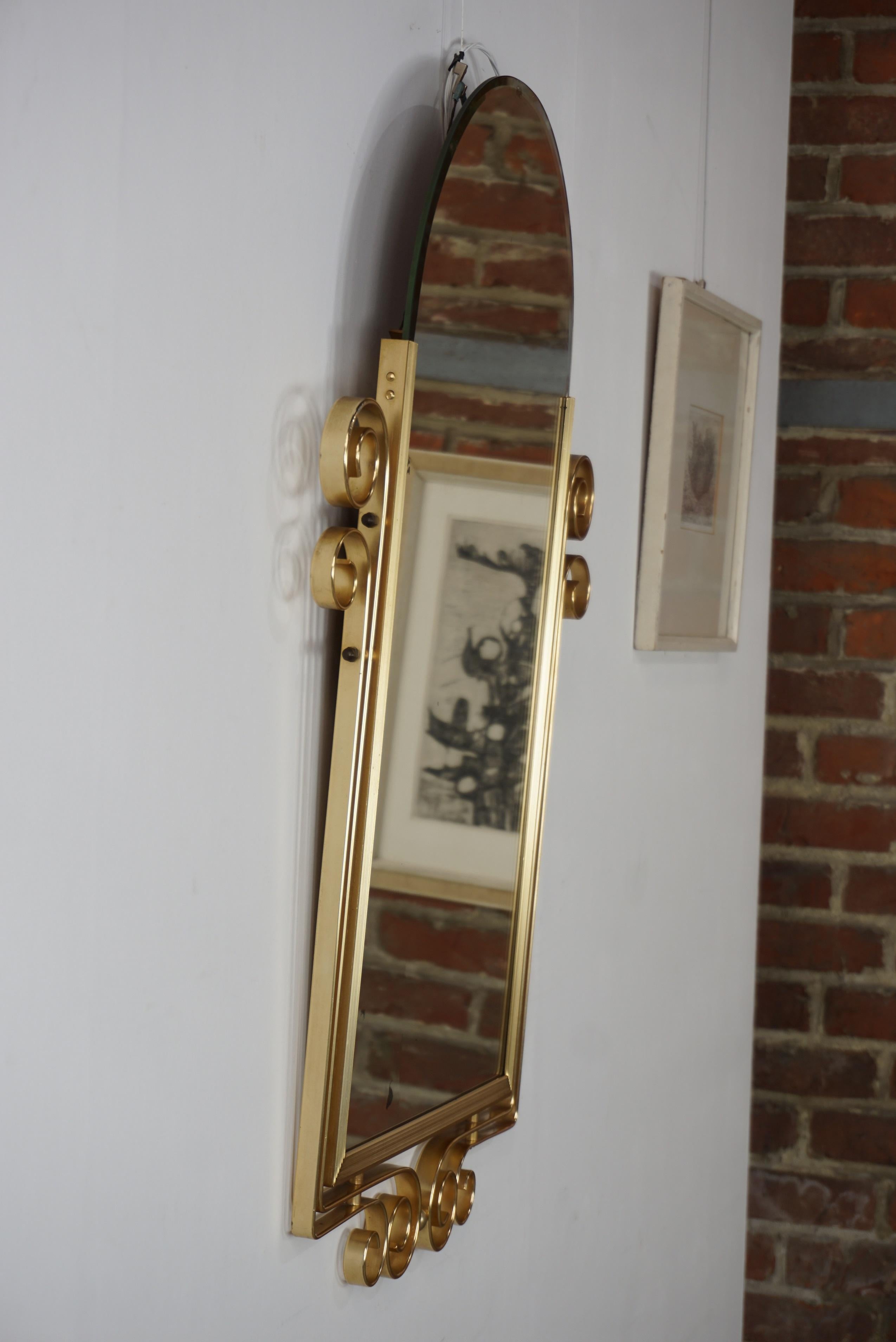 French Art Deco Style Bevelled Mirror with Brass Structure 8