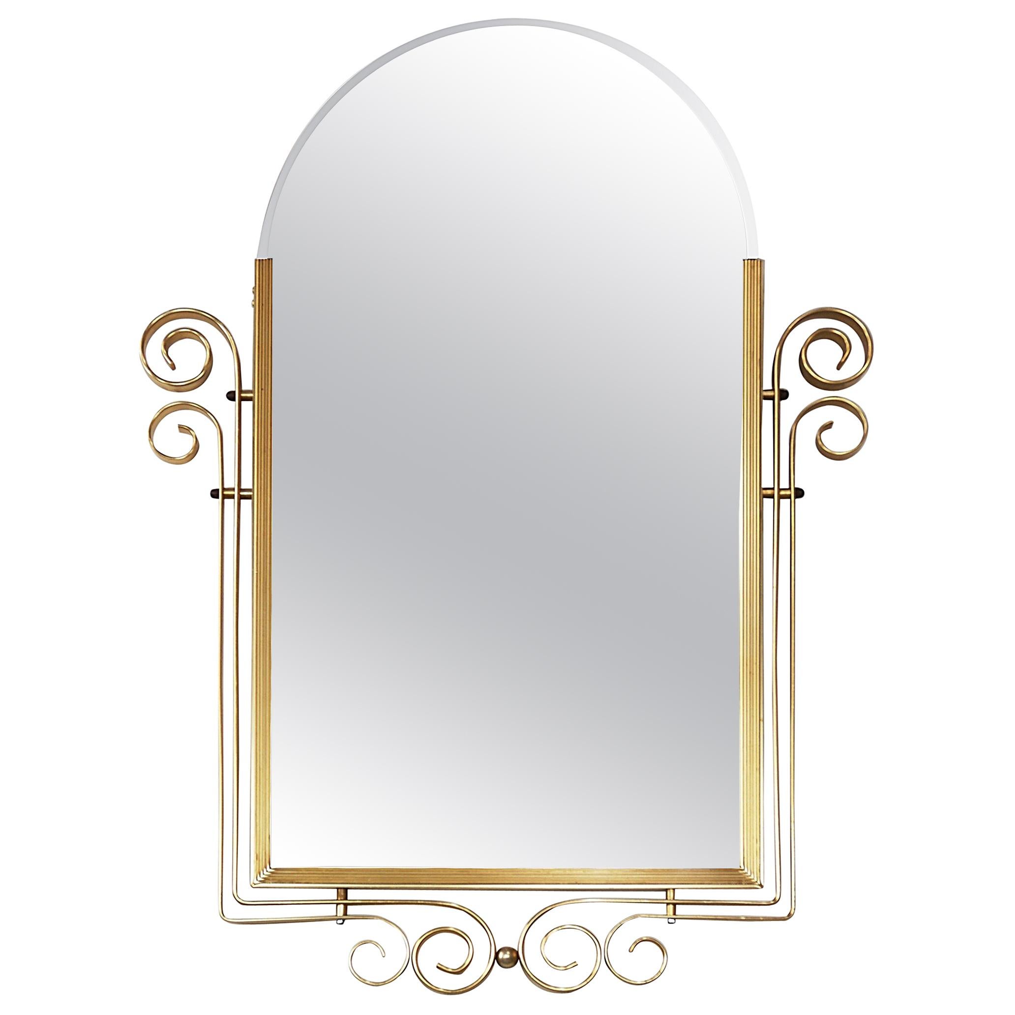 French Art Deco Style Bevelled Mirror with Brass Structure